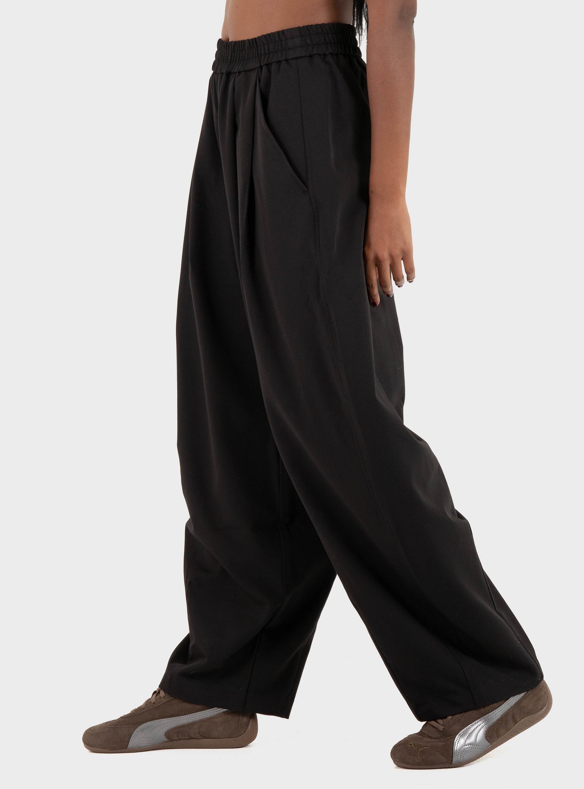 Only Mariela Mid Waist Baggy Barrel Pants - Black