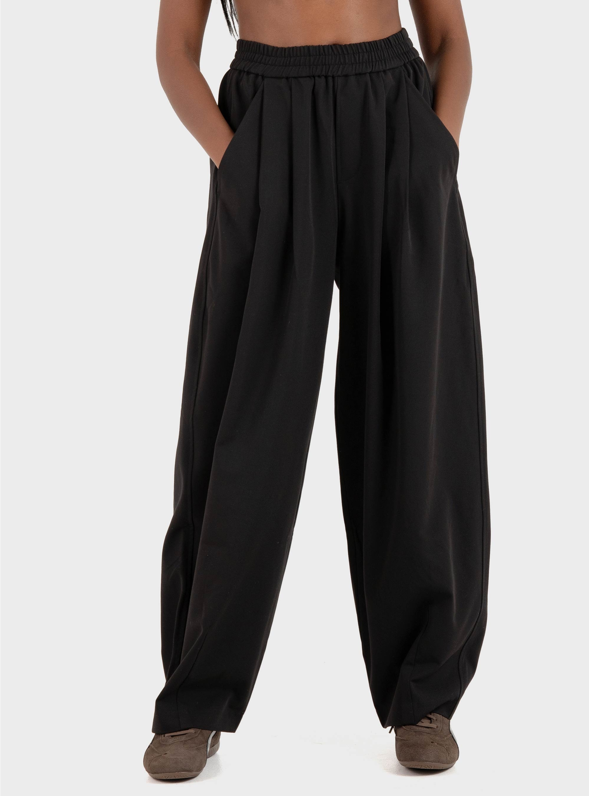 Only Mariela Mid Waist Baggy Barrel Pants - Black