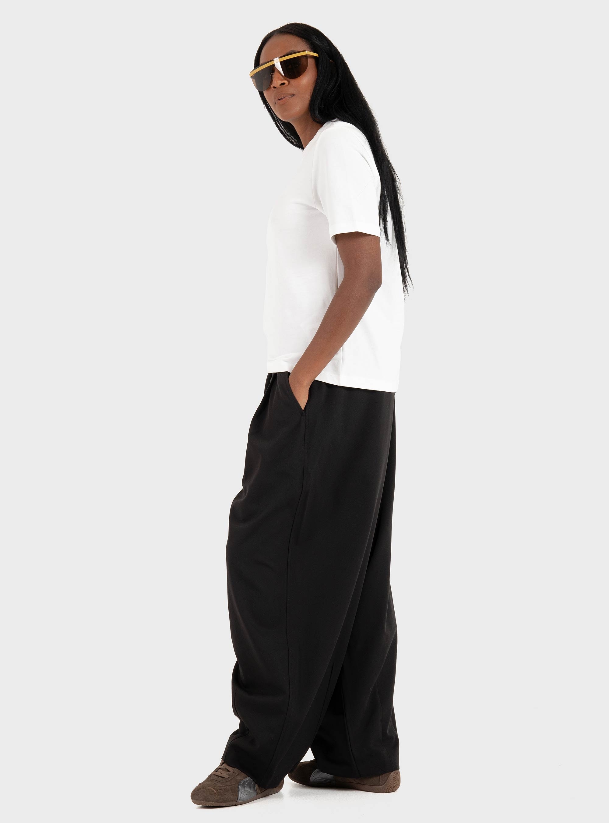 Only Mariela Mid Waist Baggy Barrel Pants - Black