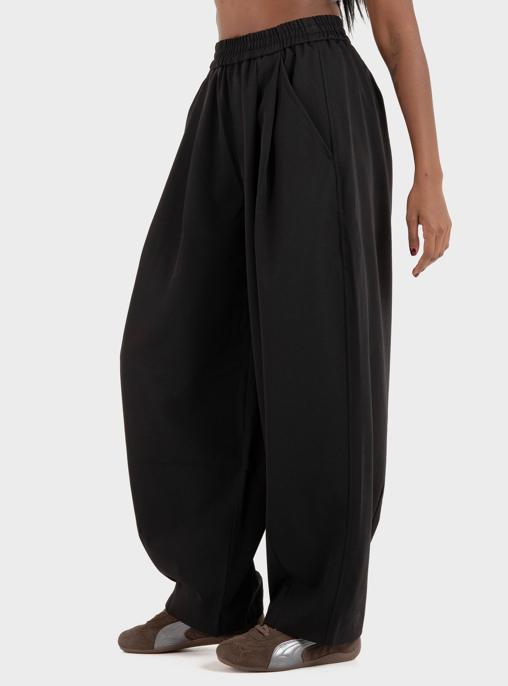 Only Mariela Mid Waist Baggy Barrel Pants - Black