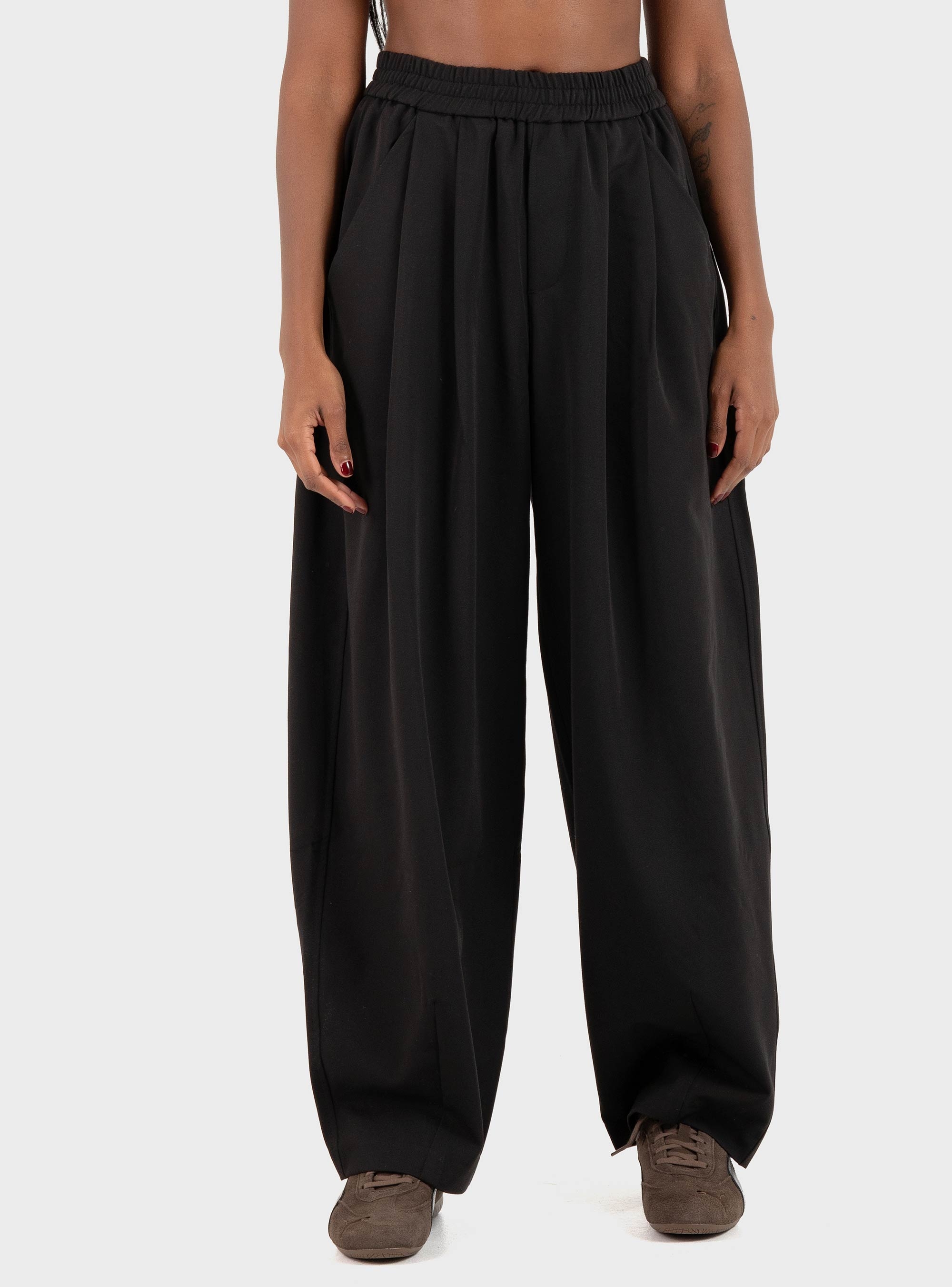 Only Mariela Mid Waist Baggy Barrel Pants - Black