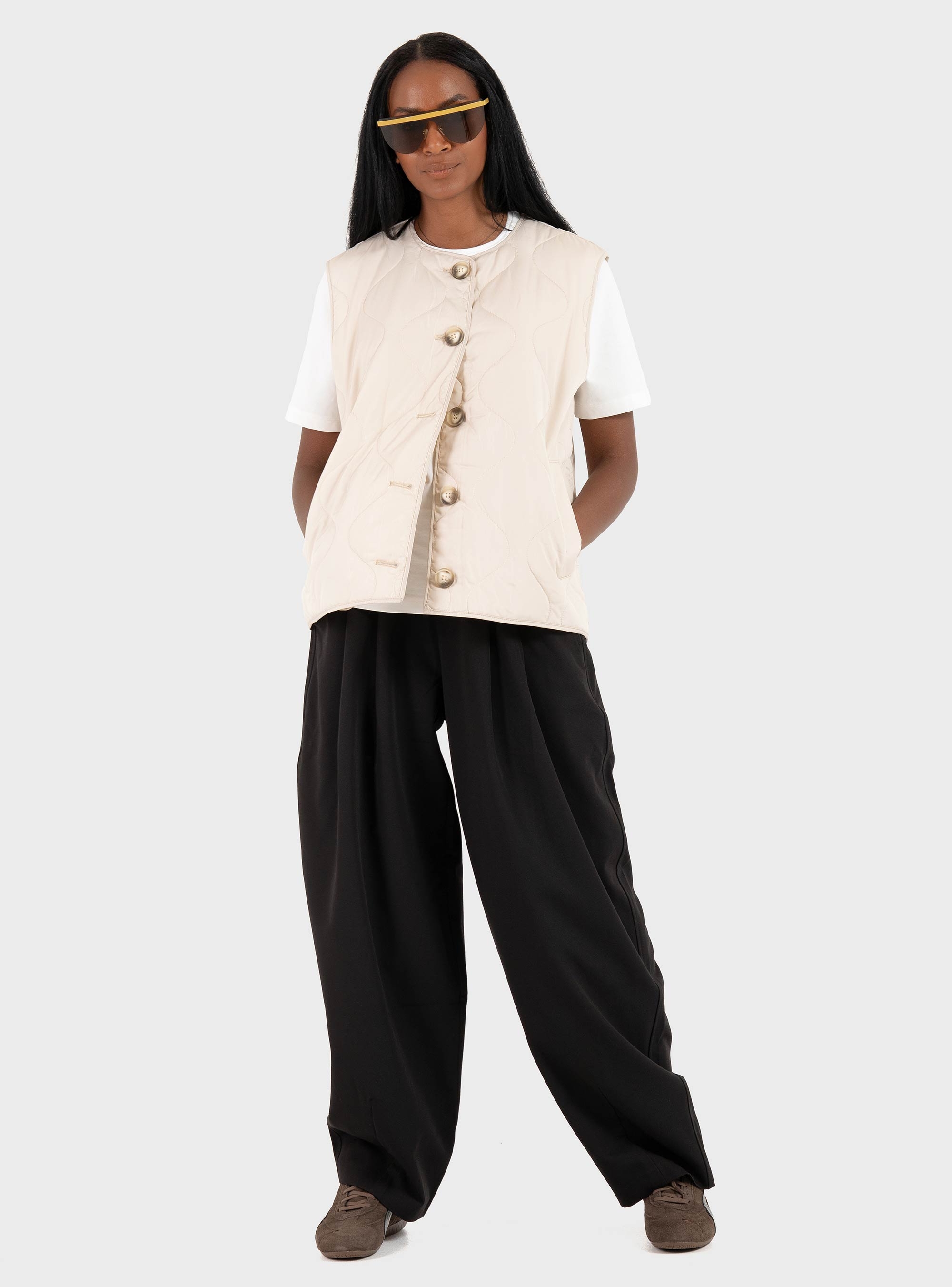 Only Mariela Mid Waist Baggy Barrel Pants - Black