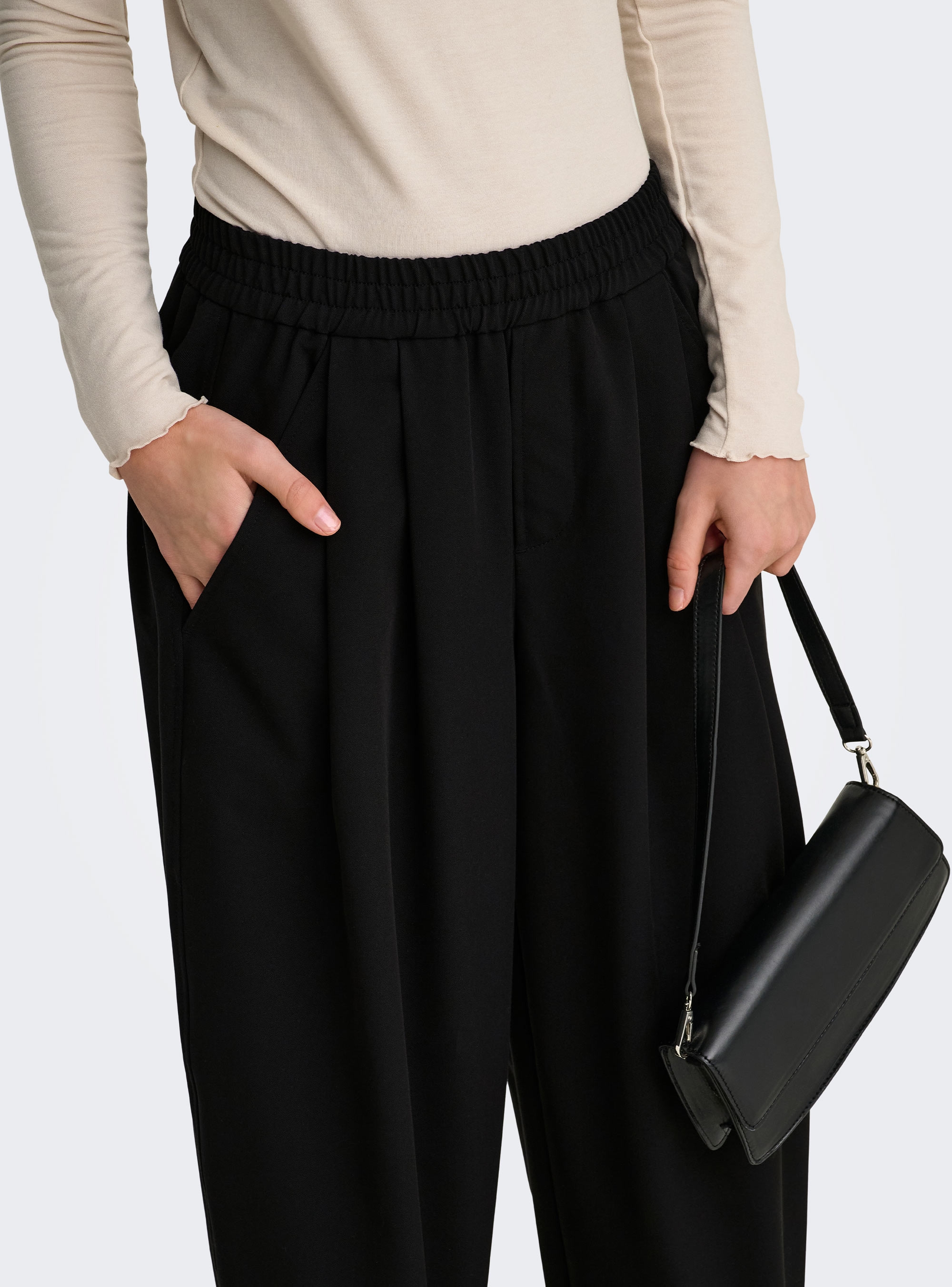 Only Mariela Mid Waist Baggy Barrel Pants - Black