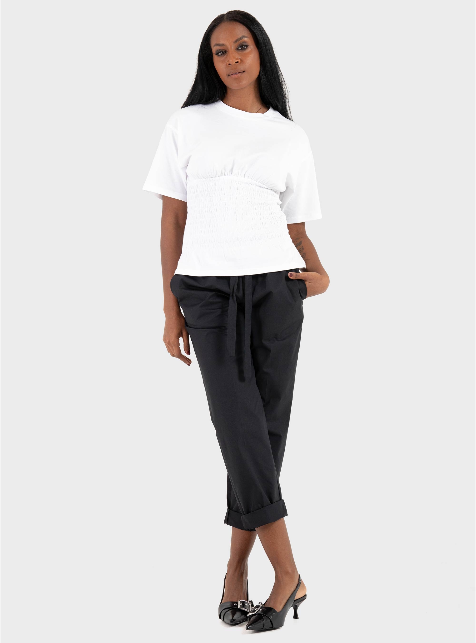 JJXX Evelyn Smock Tee - White
