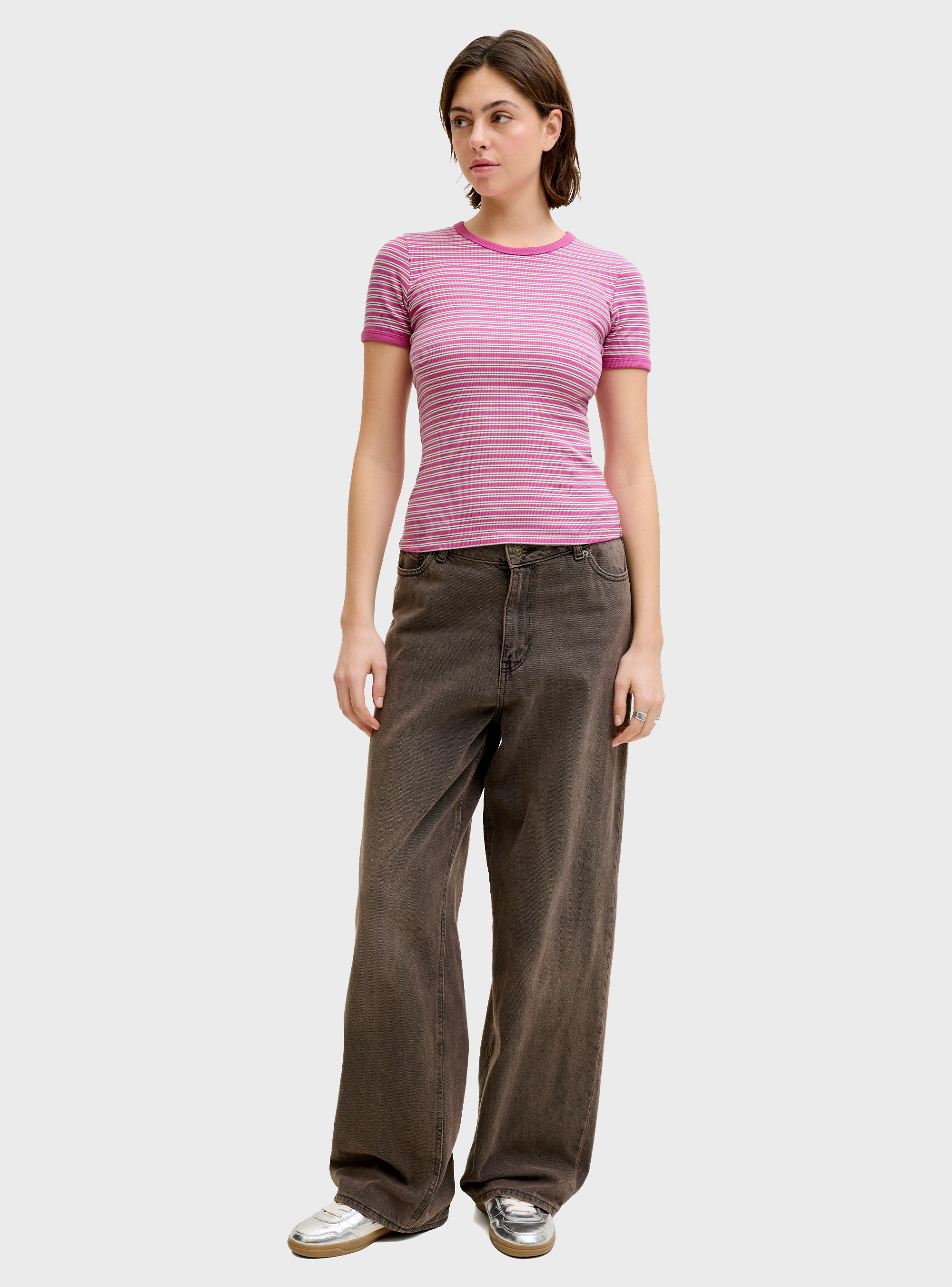 JJXX Frankie Str Ss Stripe Tee Jrs - Brown