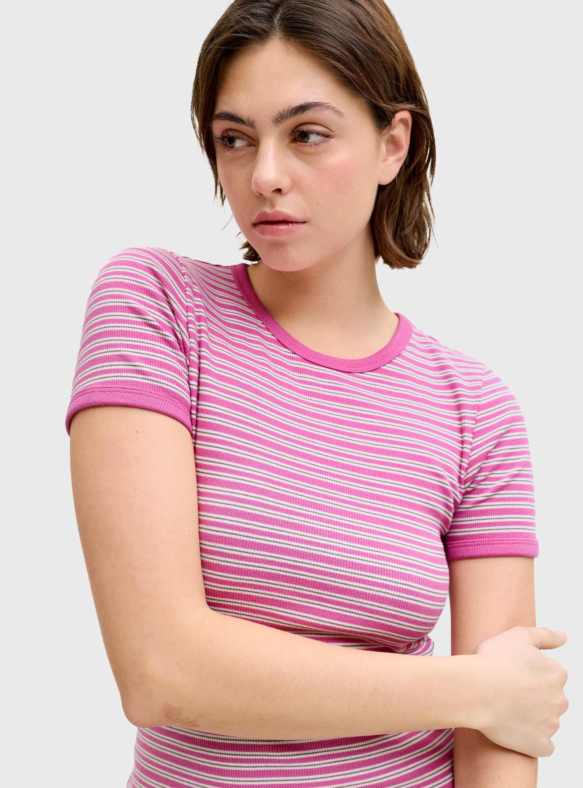 JJXX Frankie Str Ss Stripe Tee Jrs - Brown