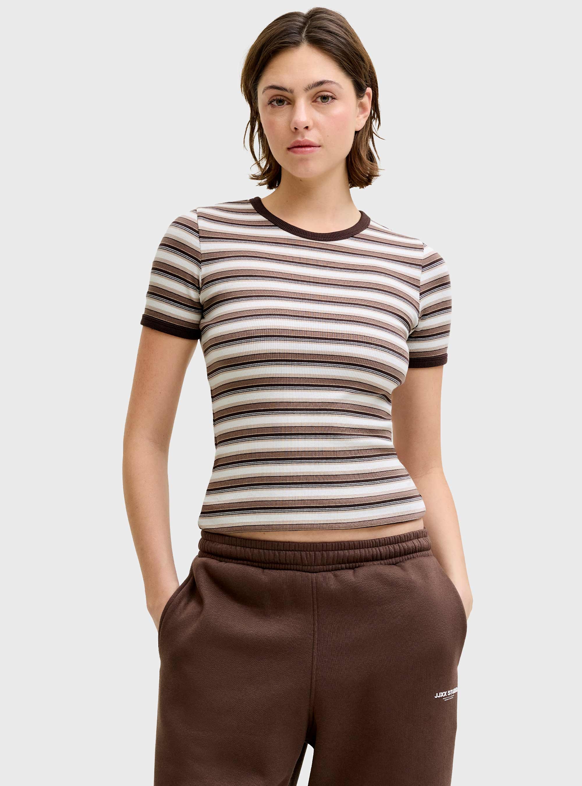 JJXX Frankie Str Ss Stripe Tee Jrs - Beige