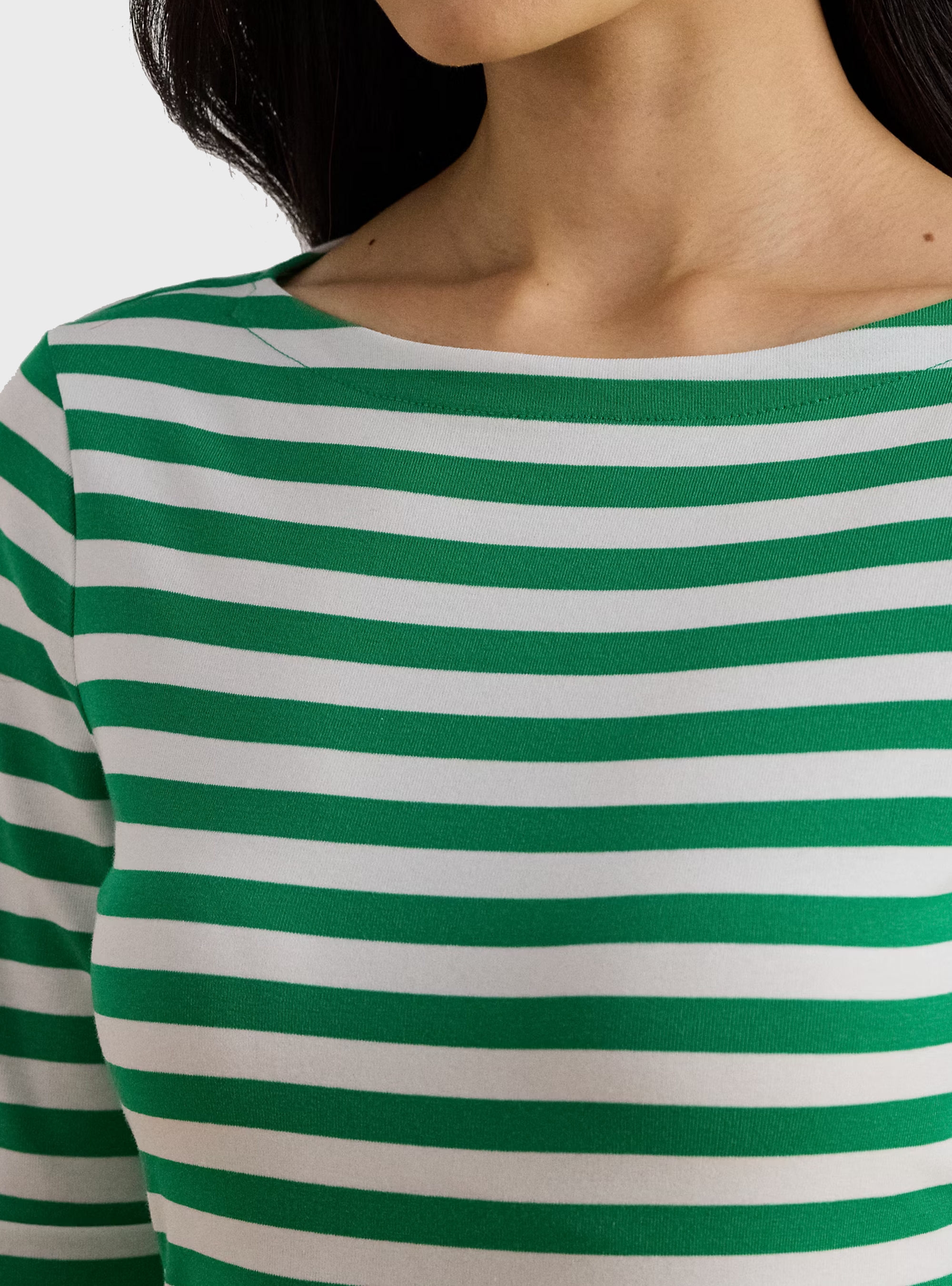 LAUREN Ralph Lauren Striped Stretch Cotton Boatneck T-Shirt - Green