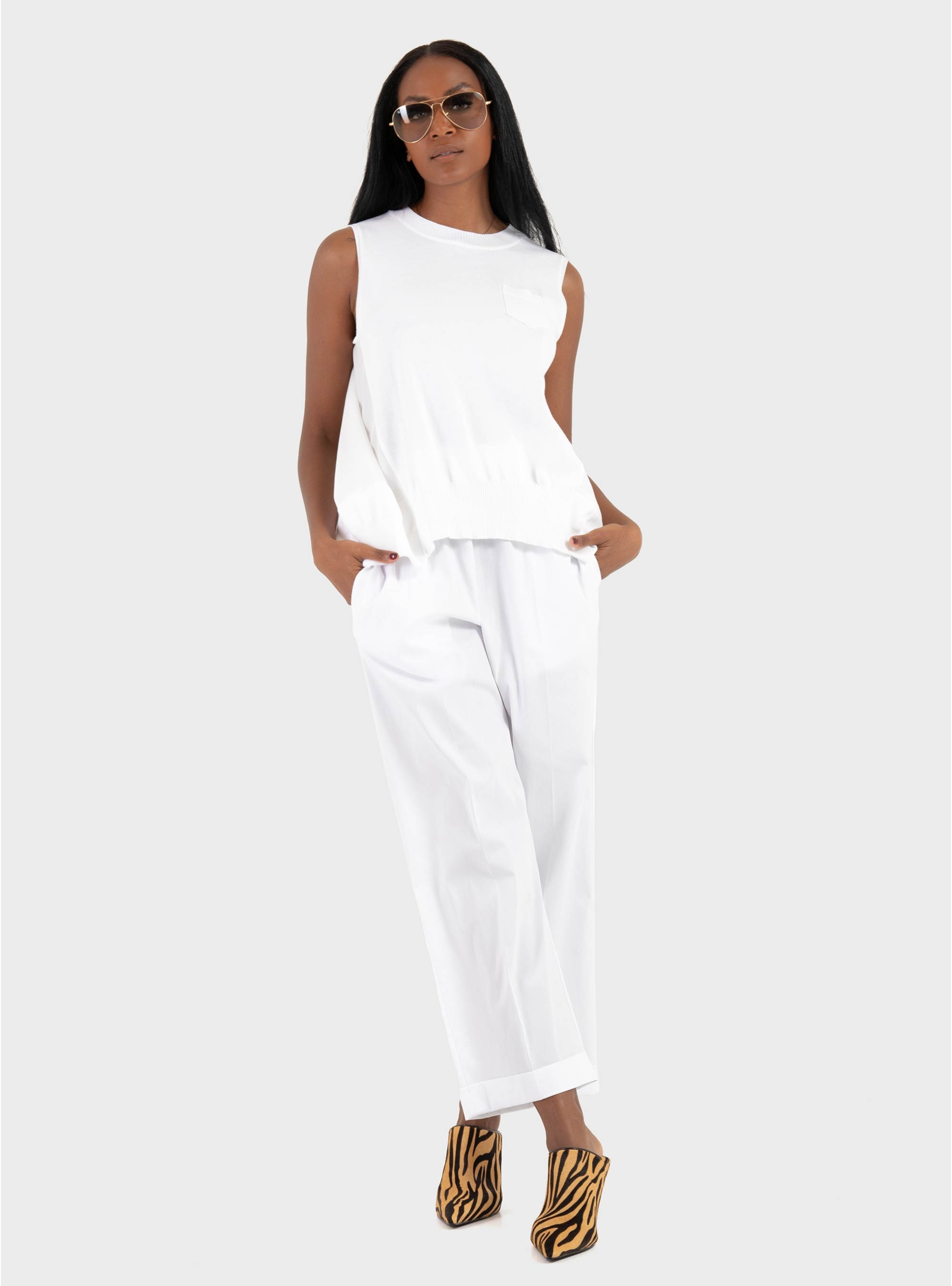 Mei Mei J Mixed Fabric Top - White