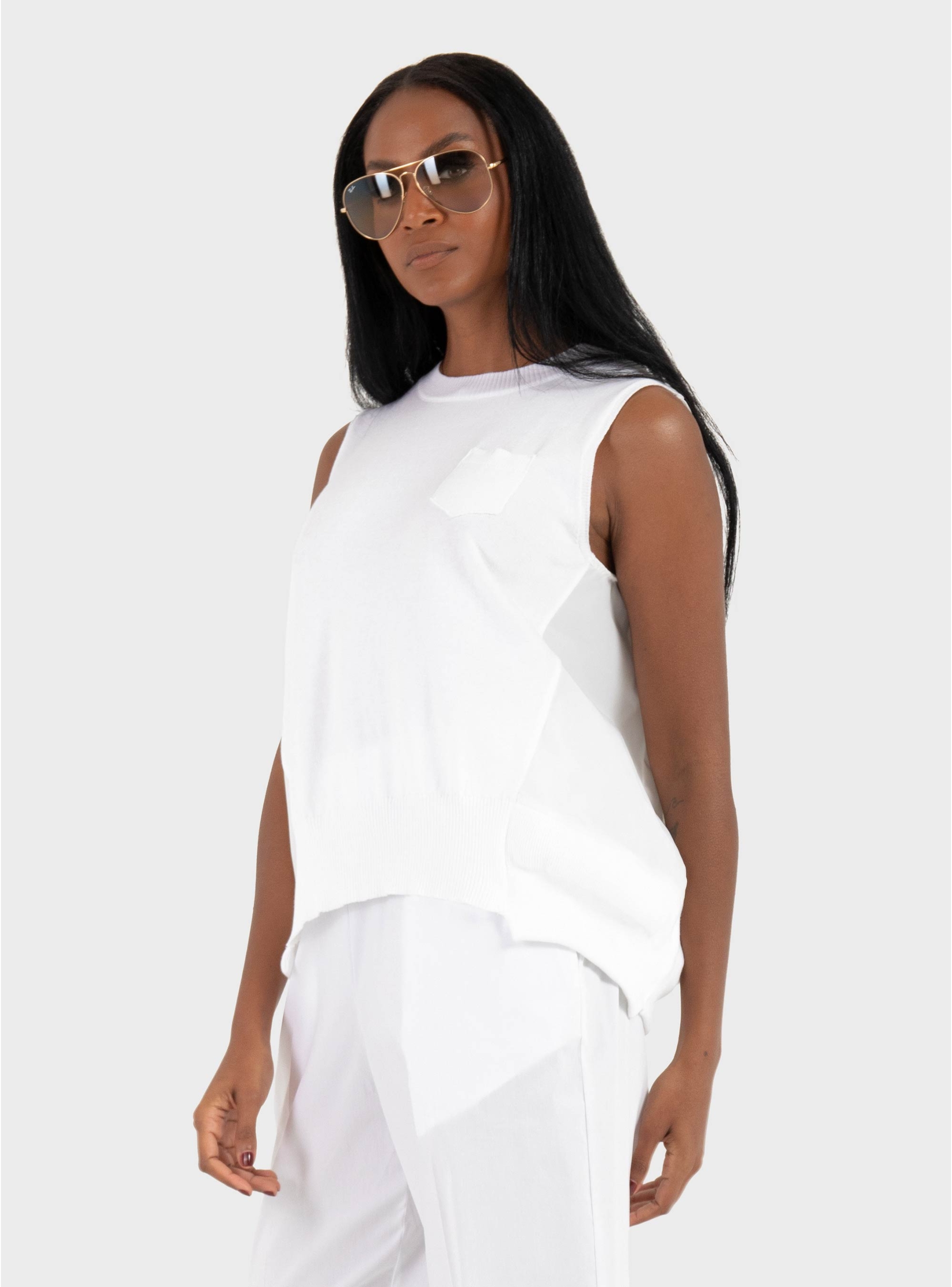 Mei Mei J Mixed Fabric Top - White