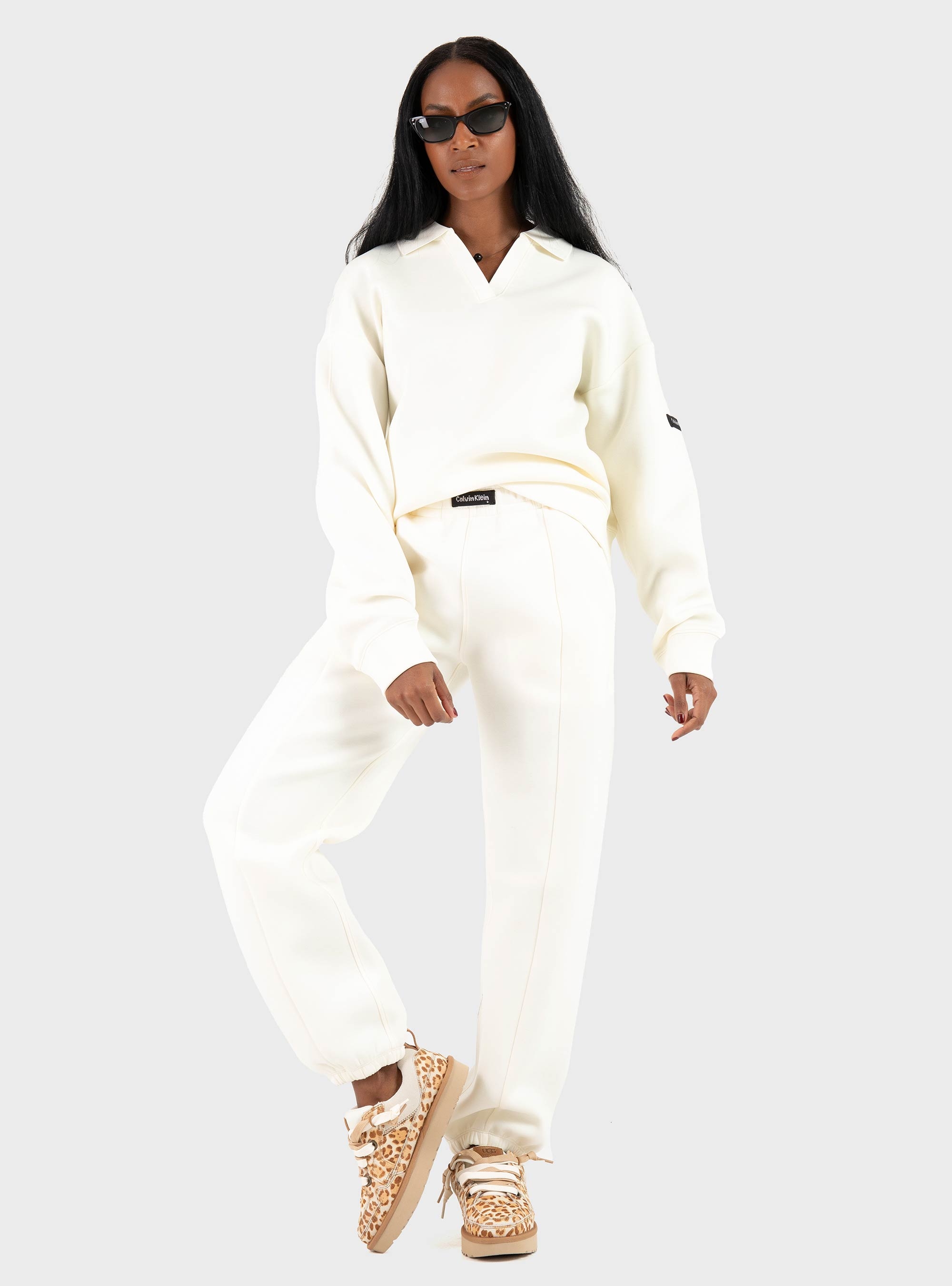Calvin Klein Oversized Scuba Polo Top - Ecru