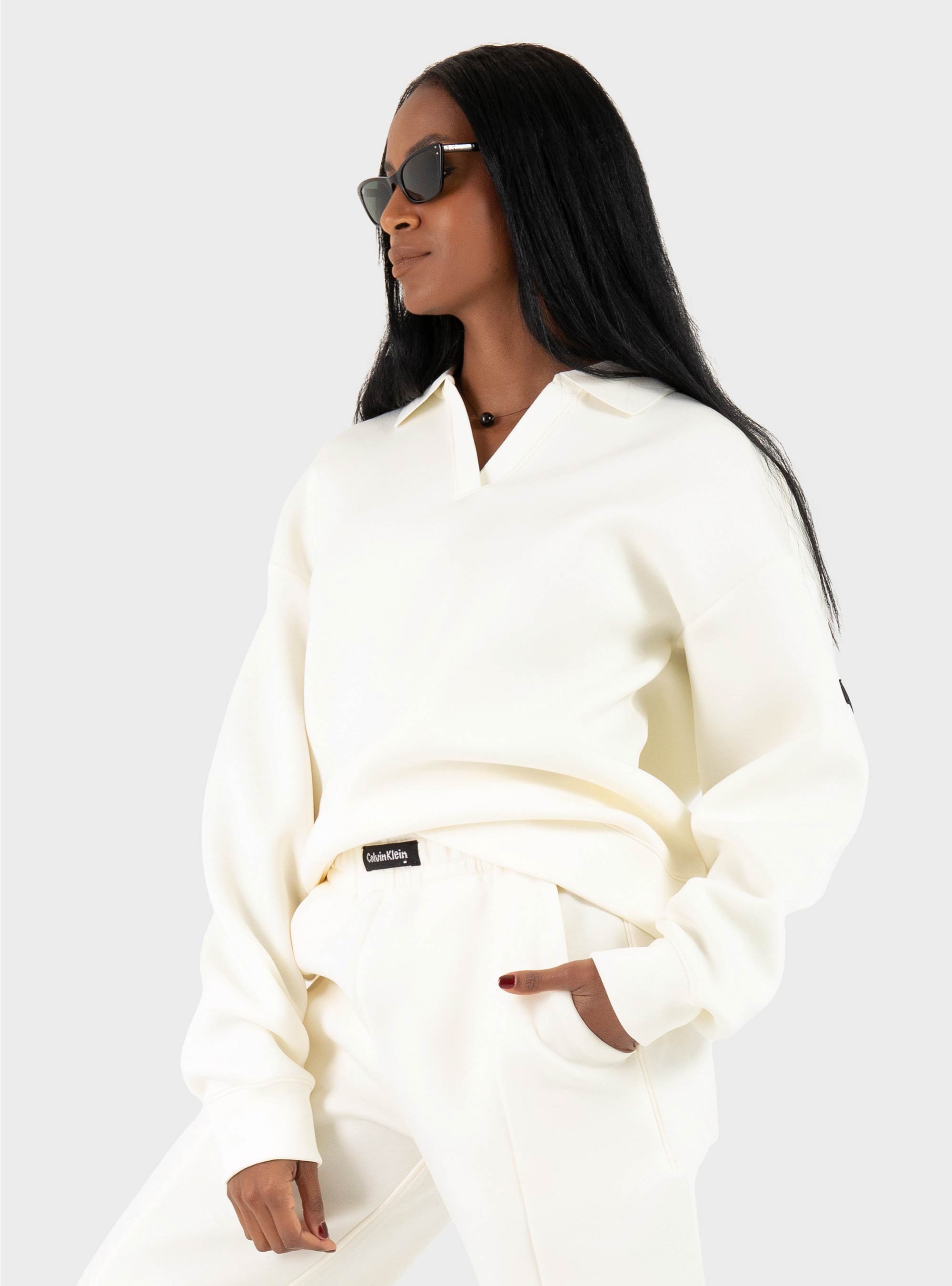 Calvin Klein Oversized Scuba Polo Top - Ecru
