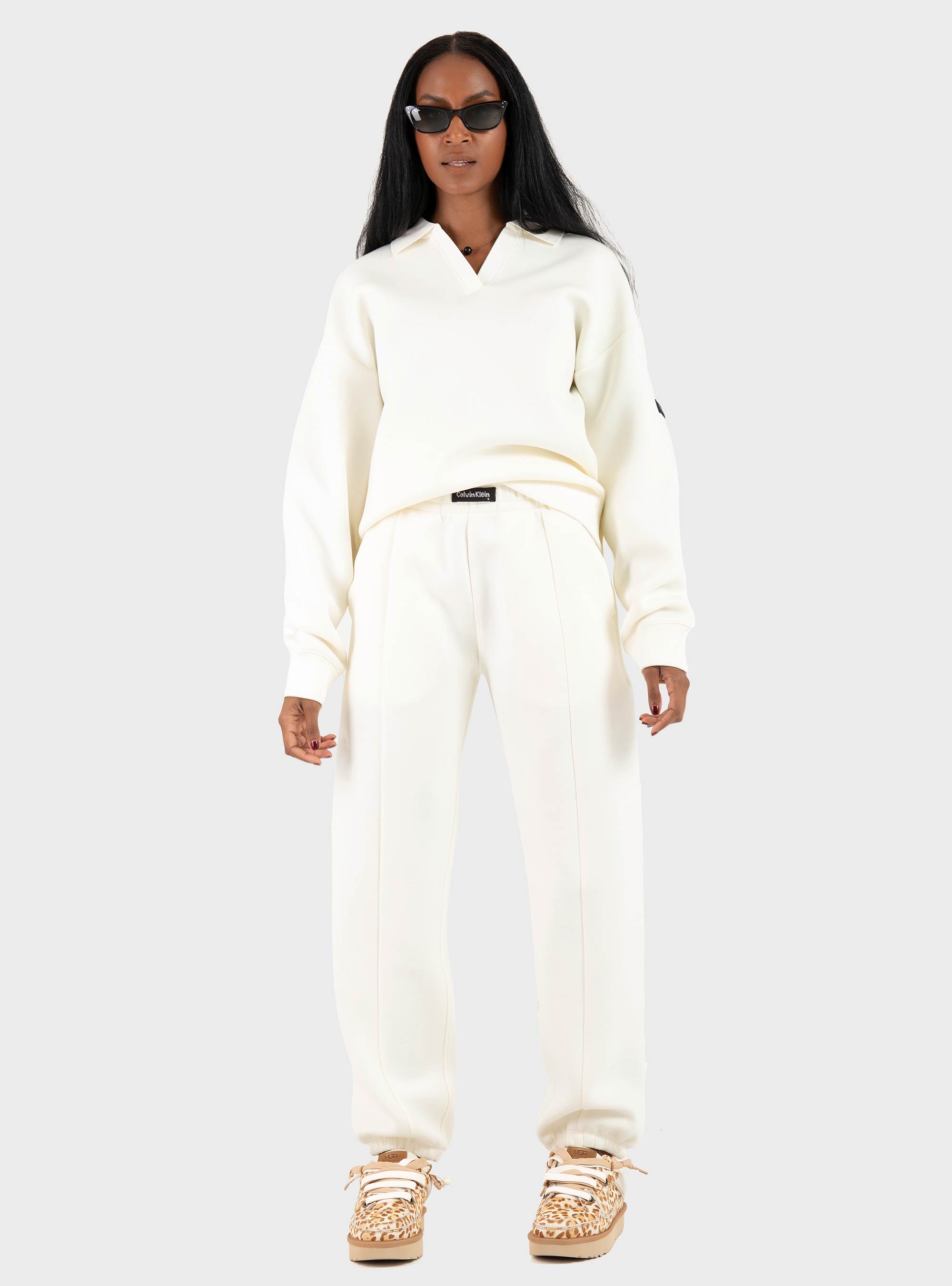 Calvin Klein Oversized Scuba Polo Top - Ecru