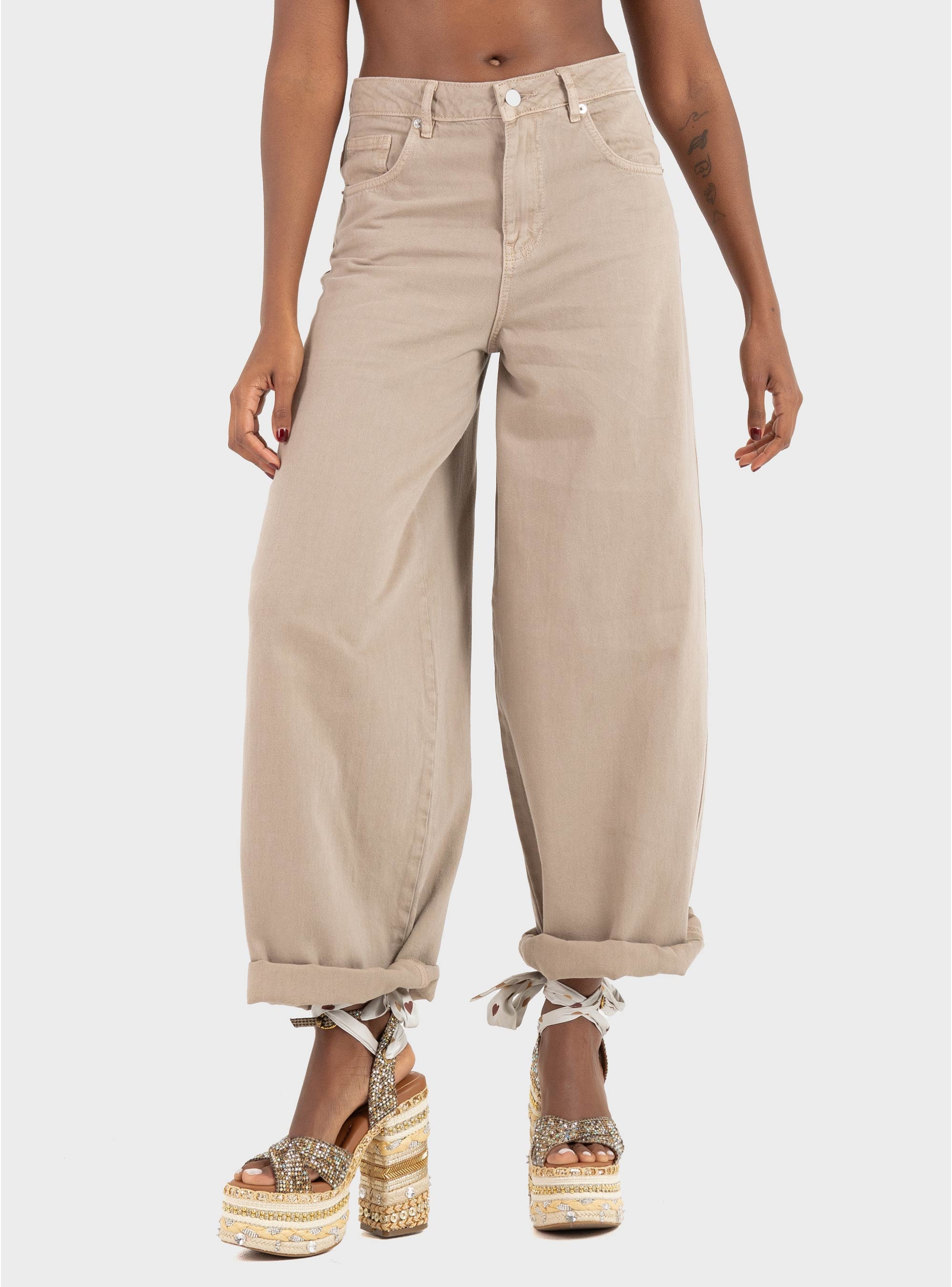 Only Taylor-Silla High Waist Barrel Pants - Beige