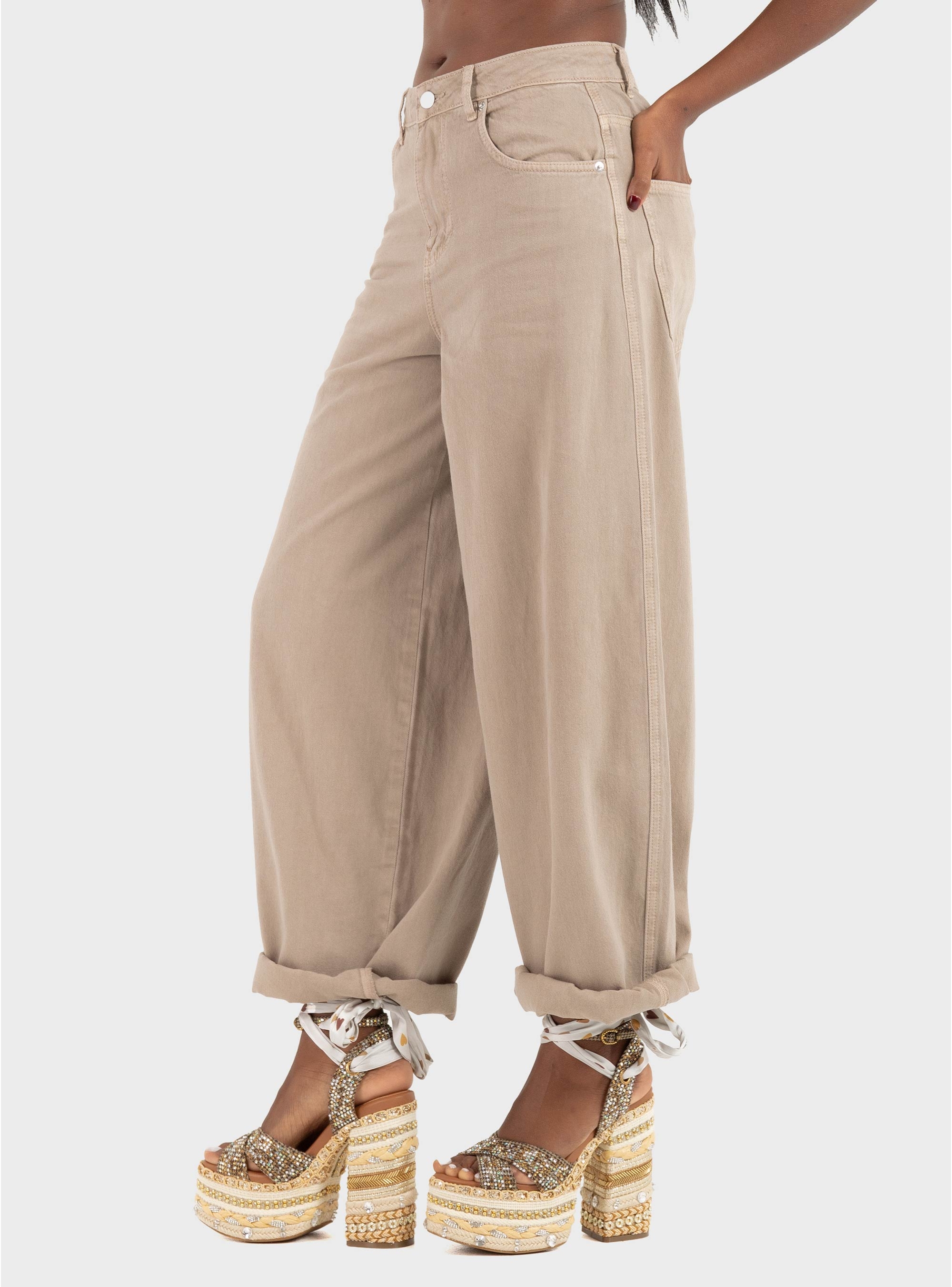 Only Taylor-Silla High Waist Barrel Pants - Beige