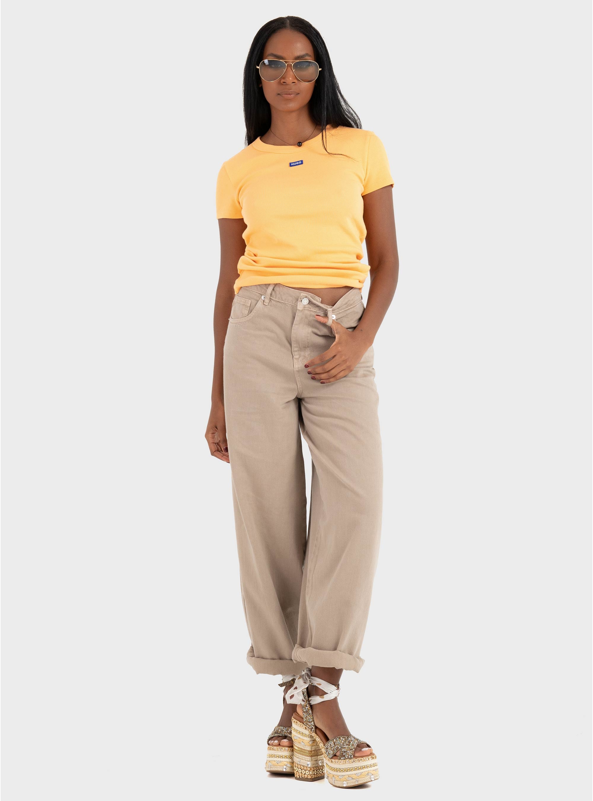 Only Taylor-Silla High Waist Barrel Pants - Beige