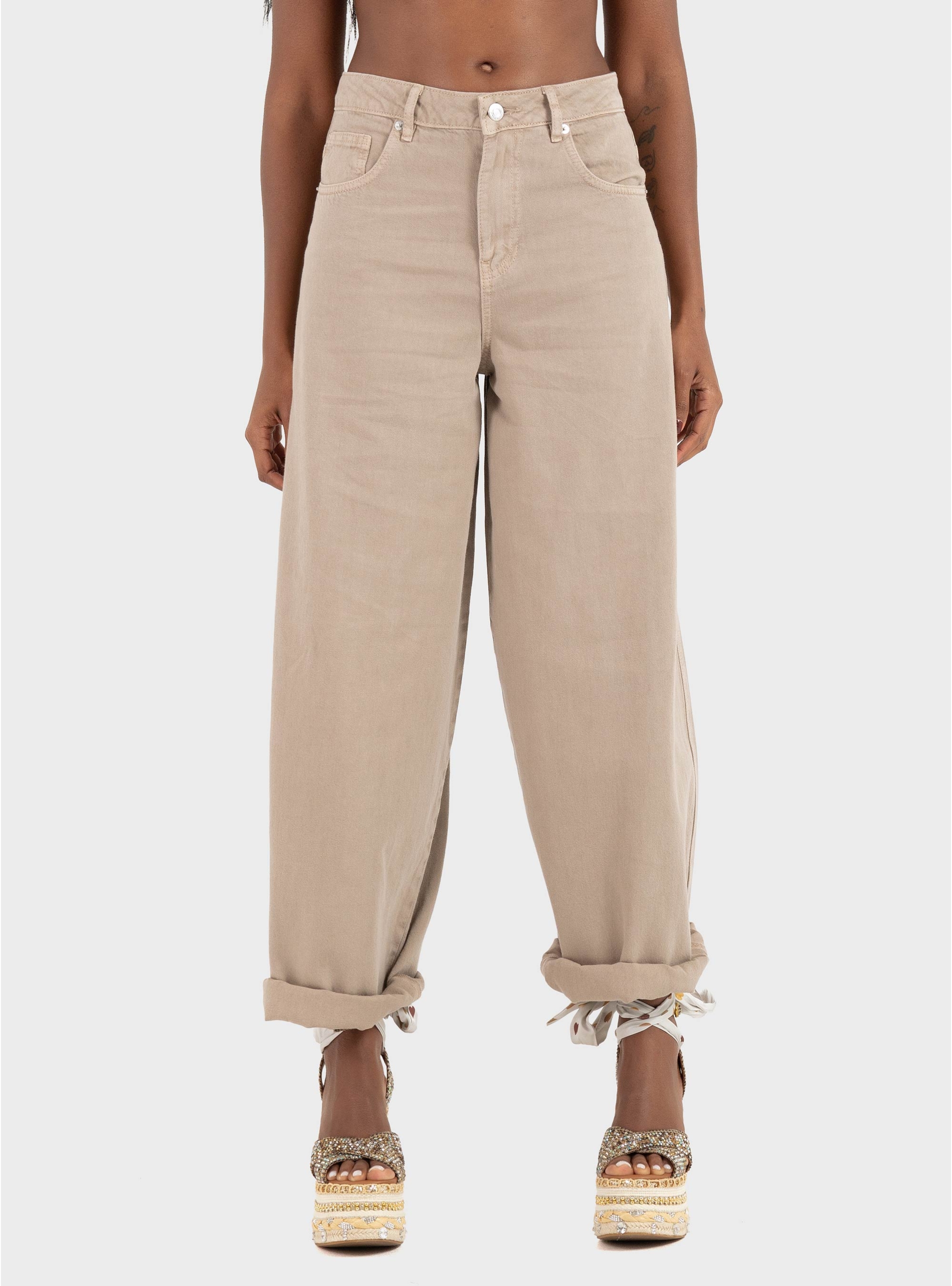 Only Taylor-Silla High Waist Barrel Pants - Beige