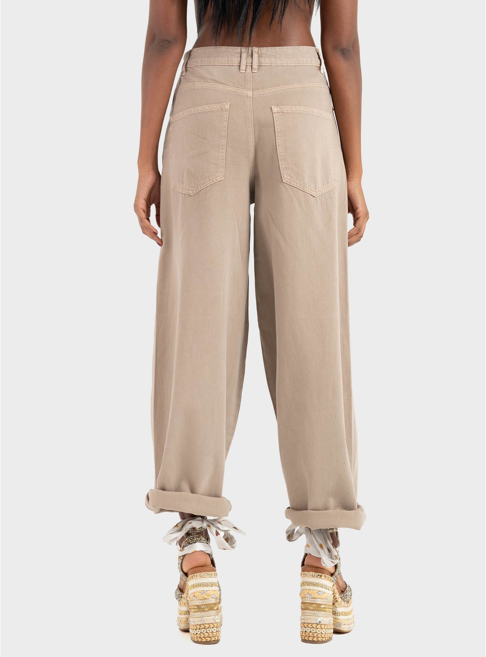 Only Taylor-Silla High Waist Barrel Pants - Beige