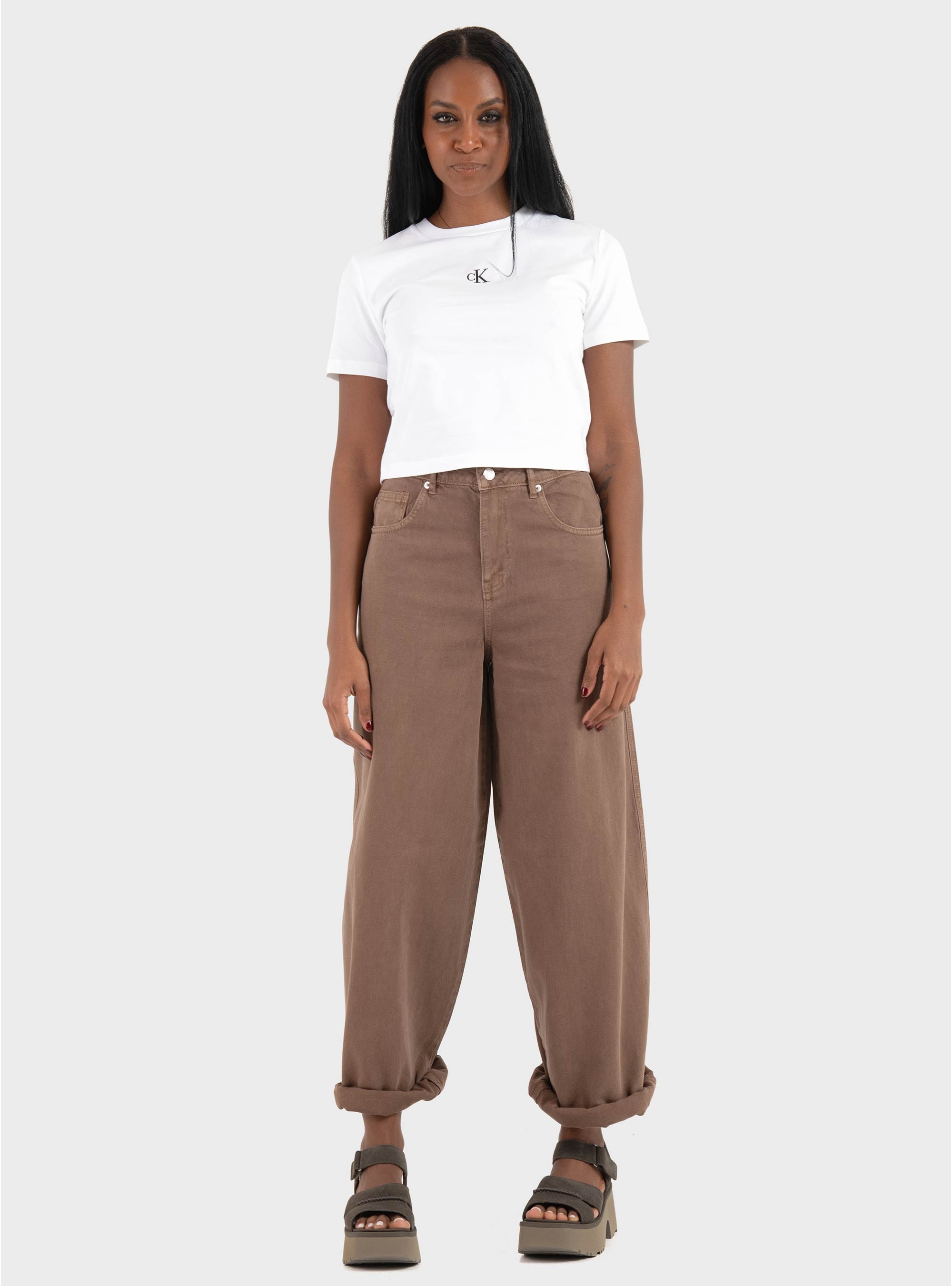 Only Taylor-Silla High Waist Barrel Pants - Dark Brown