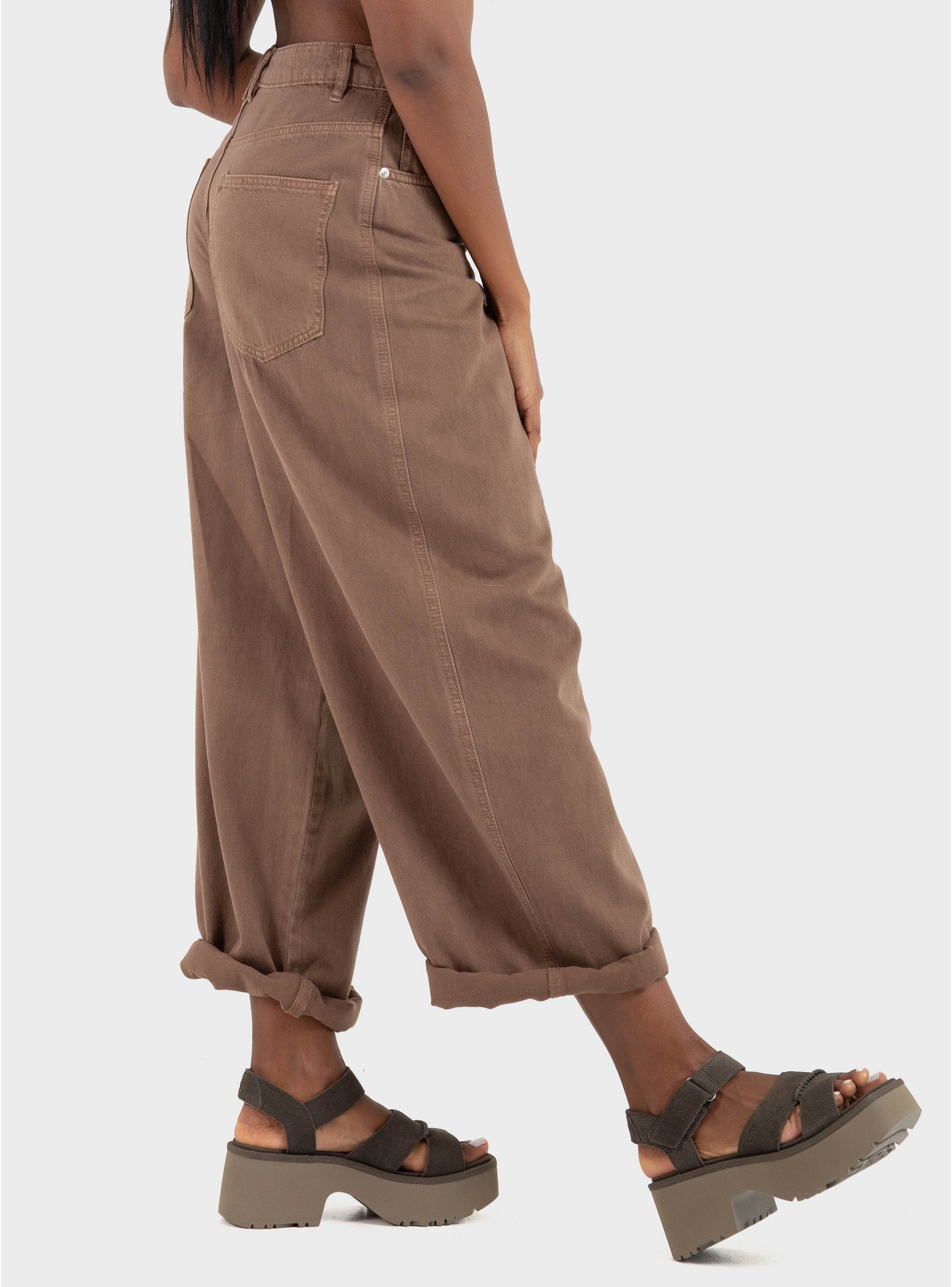 Only Taylor-Silla High Waist Barrel Pants - Dark Brown