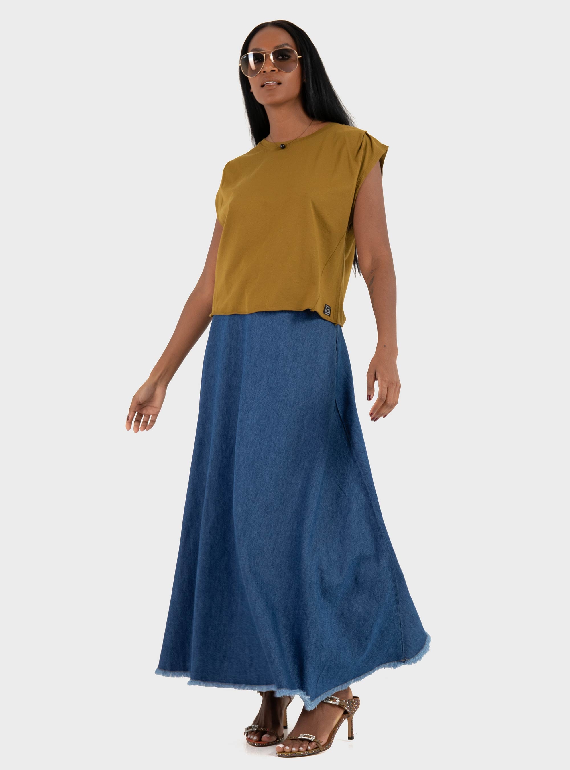 Only Mone Flowy Maxi Denim Skirt - Medium Aged Denim