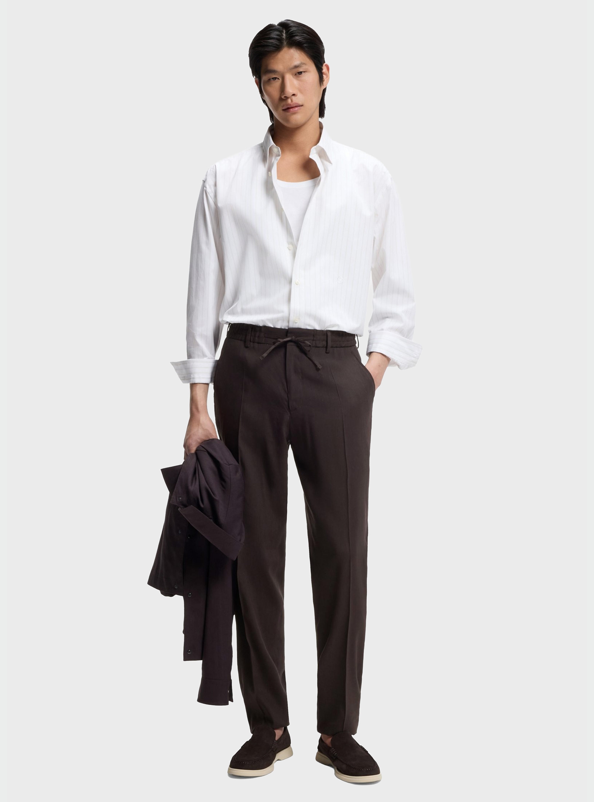 BOSS Tapered-Fit Trousers In A Linen Blend P-Perin-RDS-WG-262 - Dark Brown
