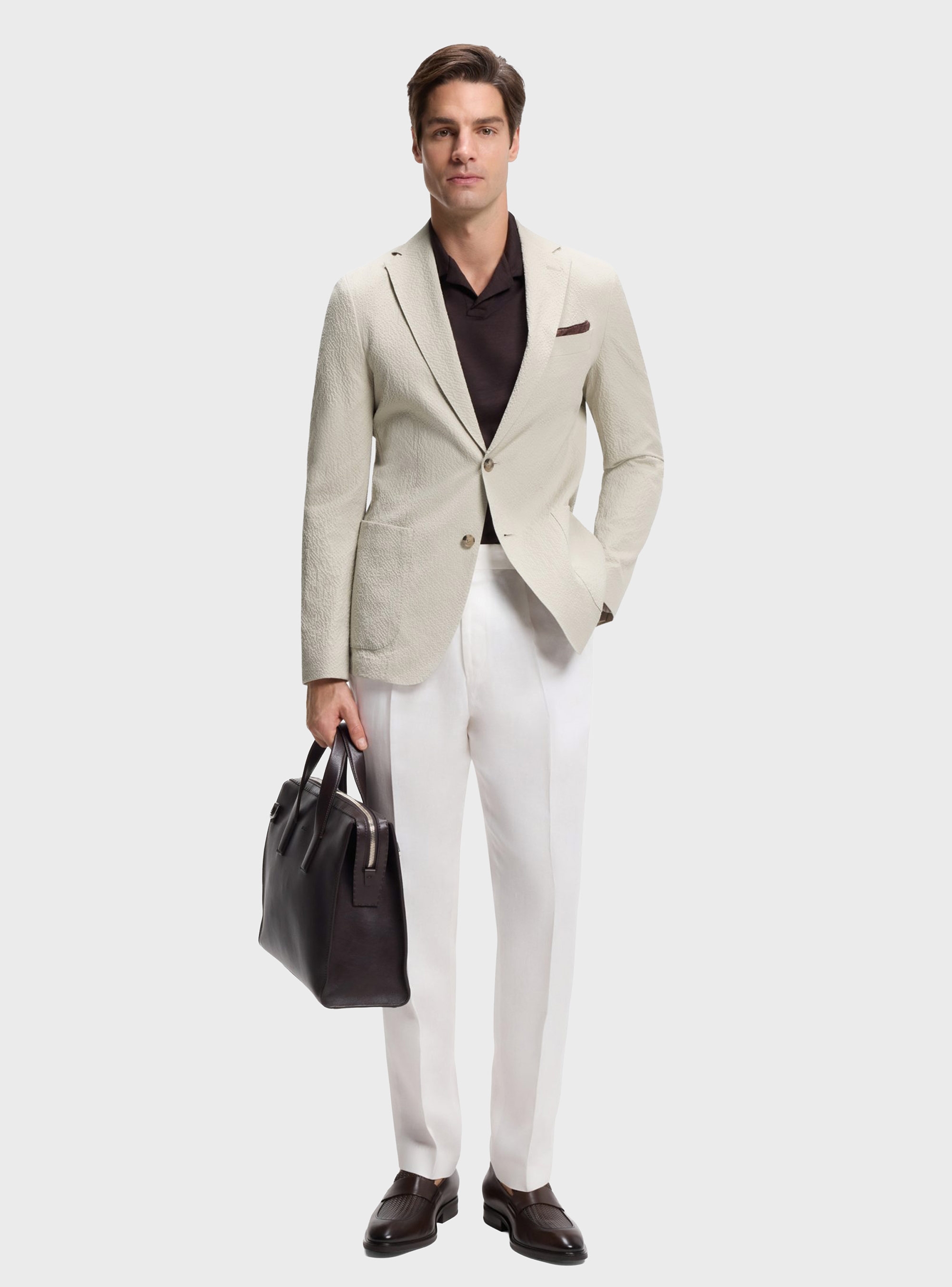BOSS Slim-Fit Blazer In Stretch-Cotton Seersucker C-Hanry-262 - Light Beige