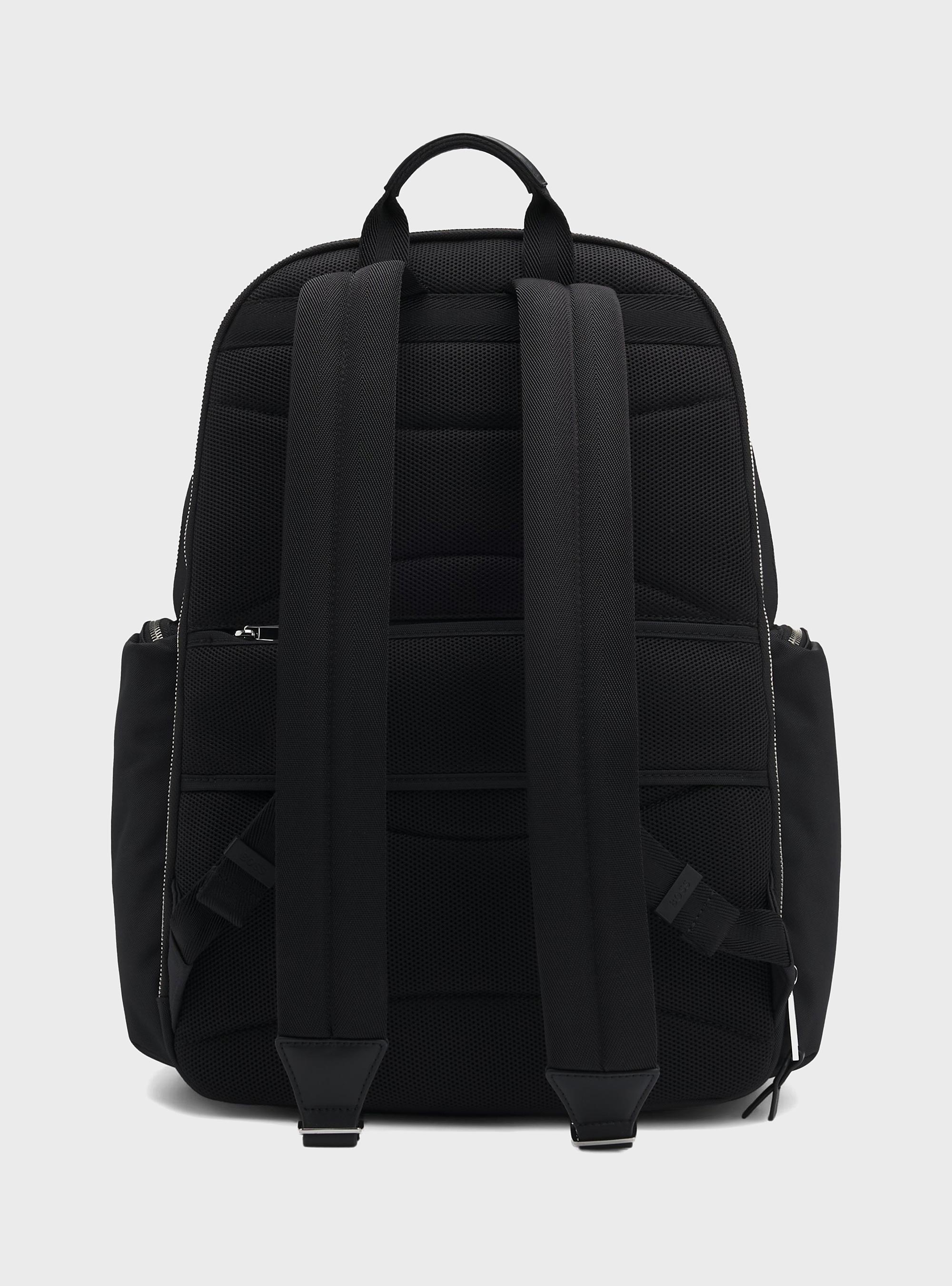 BOSS Leather-Trim Backpack With Silver-Tone Logo Lettering  Highway_N - Black