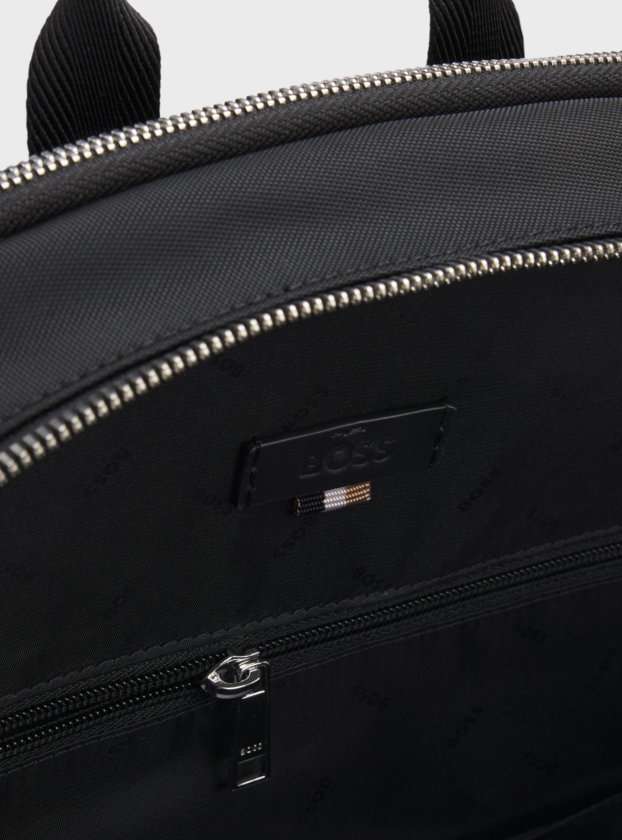 BOSS Leather-Trim Backpack With Silver-Tone Logo Lettering  Highway_N - Black