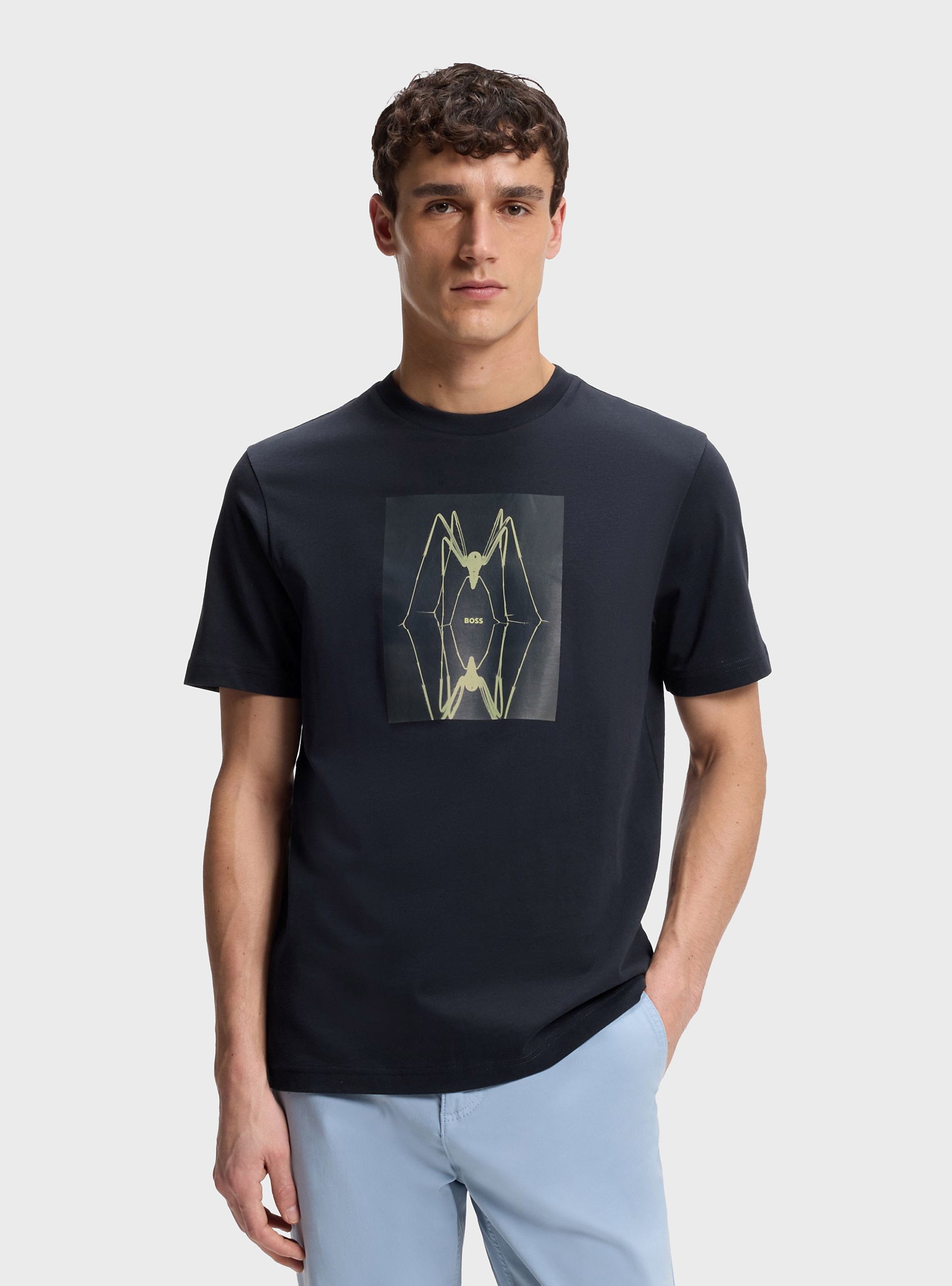 BOSS Cotton-Jersey T-Shirt With Printed Artwork Te_Creature - Dark Blue
