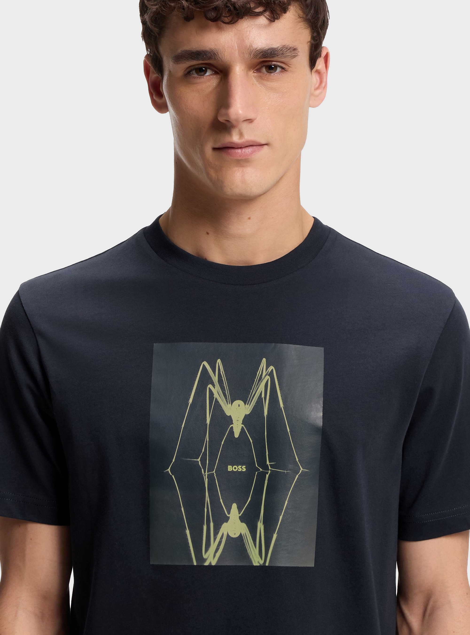 BOSS Cotton-Jersey T-Shirt With Printed Artwork Te_Creature - Dark Blue