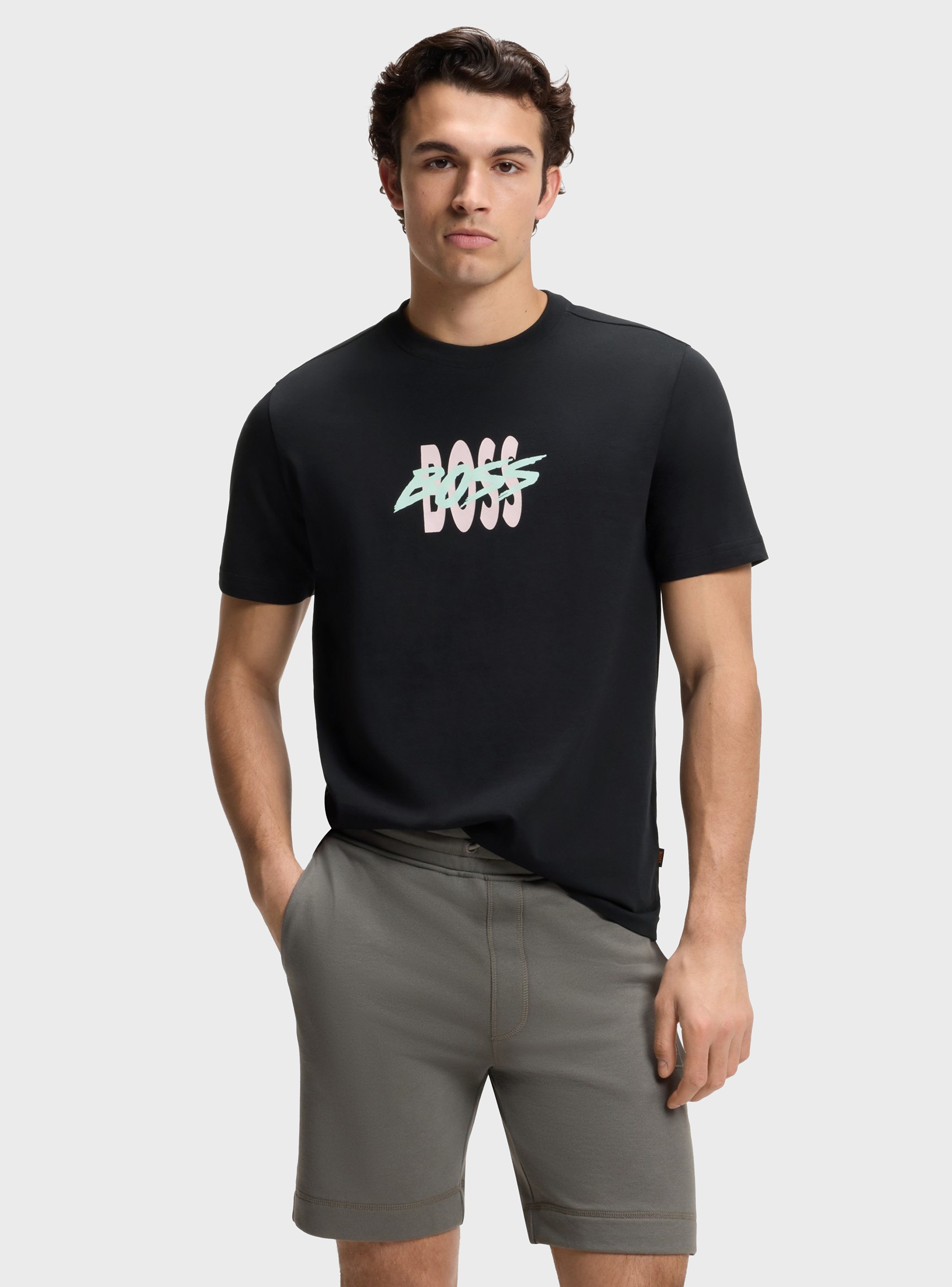 BOSS Cotton-Jersey T-Shirt With Logo Artwork    Te_Bass - Black