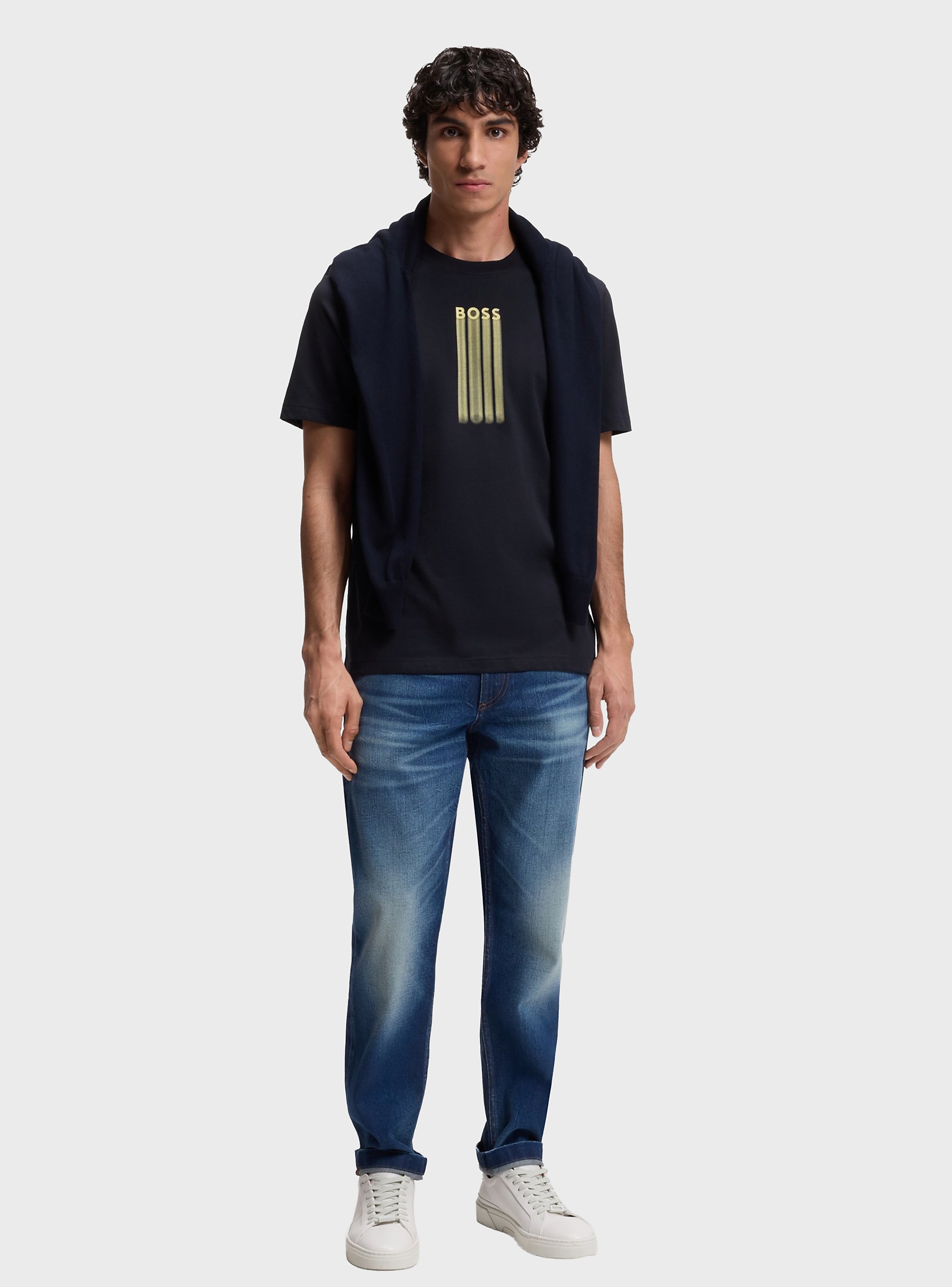 BOSS Cotton-Jersey T-Shirt With Logo Artwork    Te_Bass - Dark Blue
