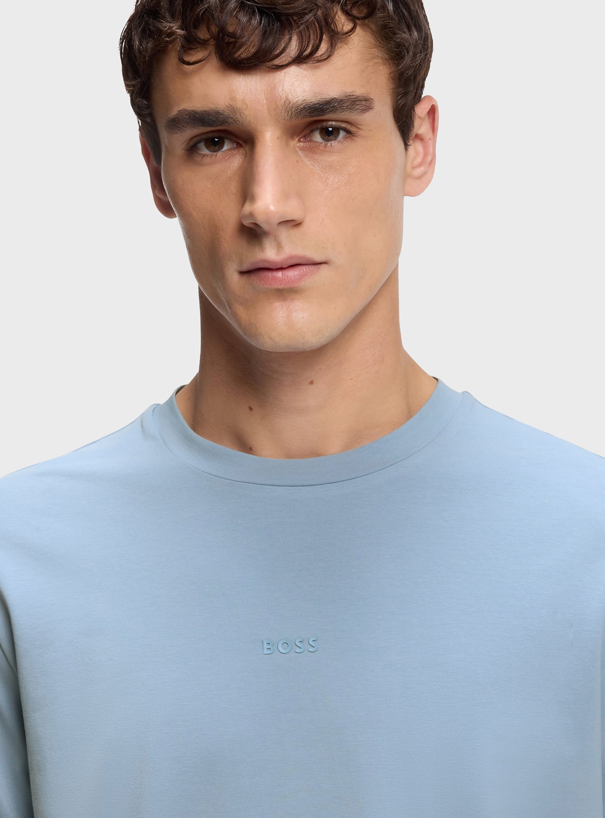 BOSS Stretch-Cotton T-Shirt With Contrast Logo  TChup - Light Blue