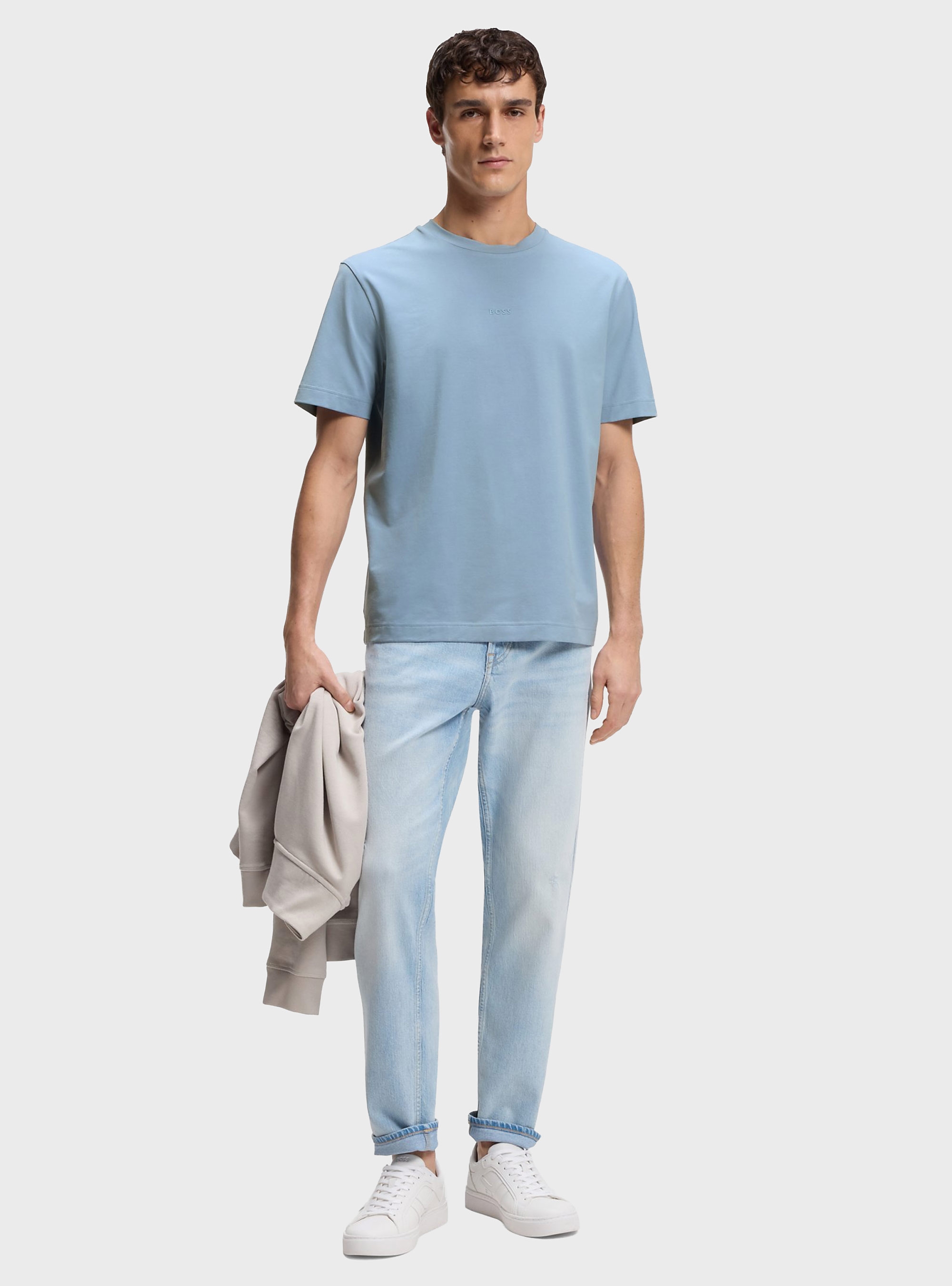BOSS Stretch-Cotton T-Shirt With Contrast Logo  TChup - Light Blue