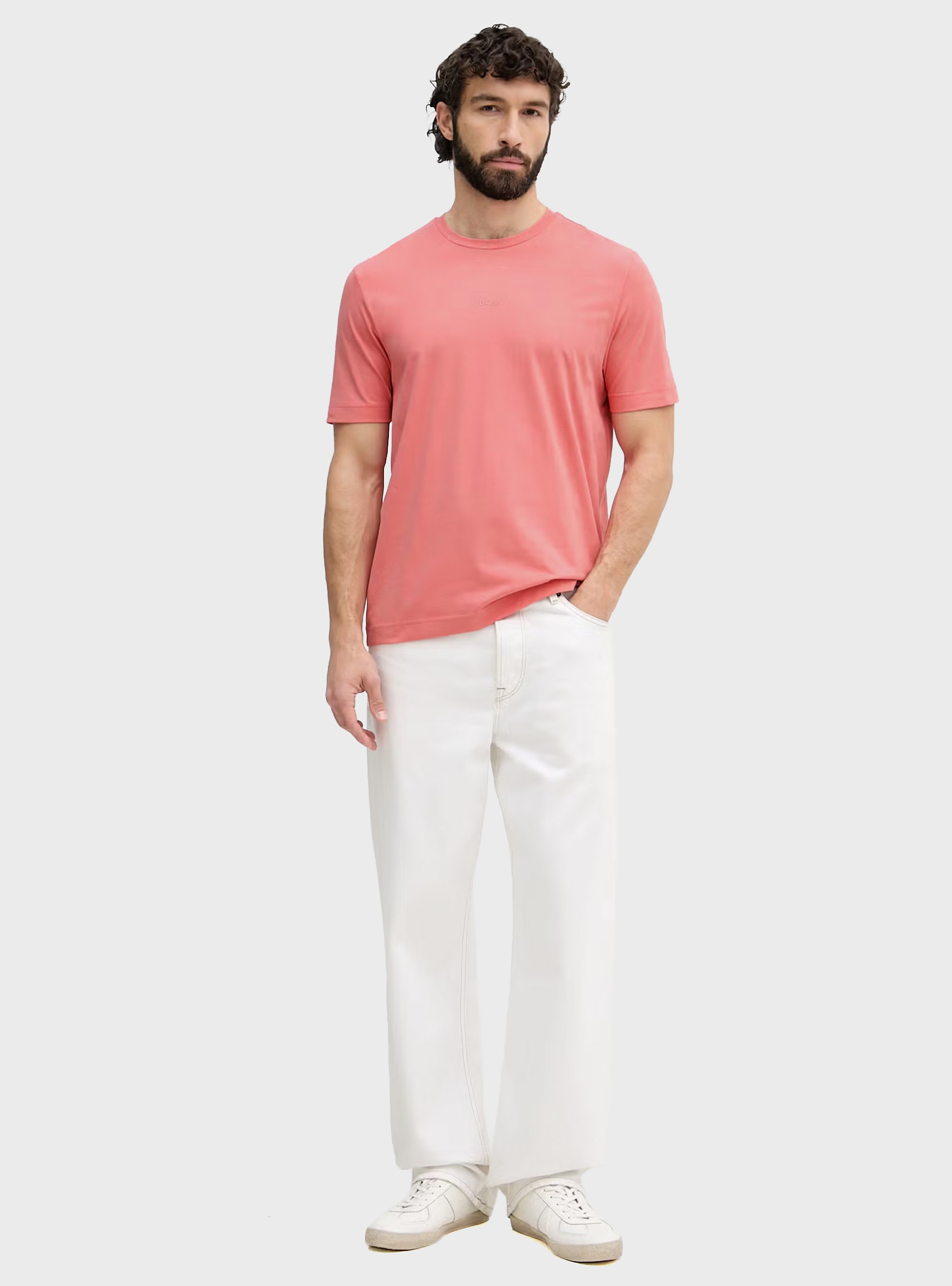BOSS Stretch-Cotton T-Shirt With Contrast Logo  TChup - Pale Red