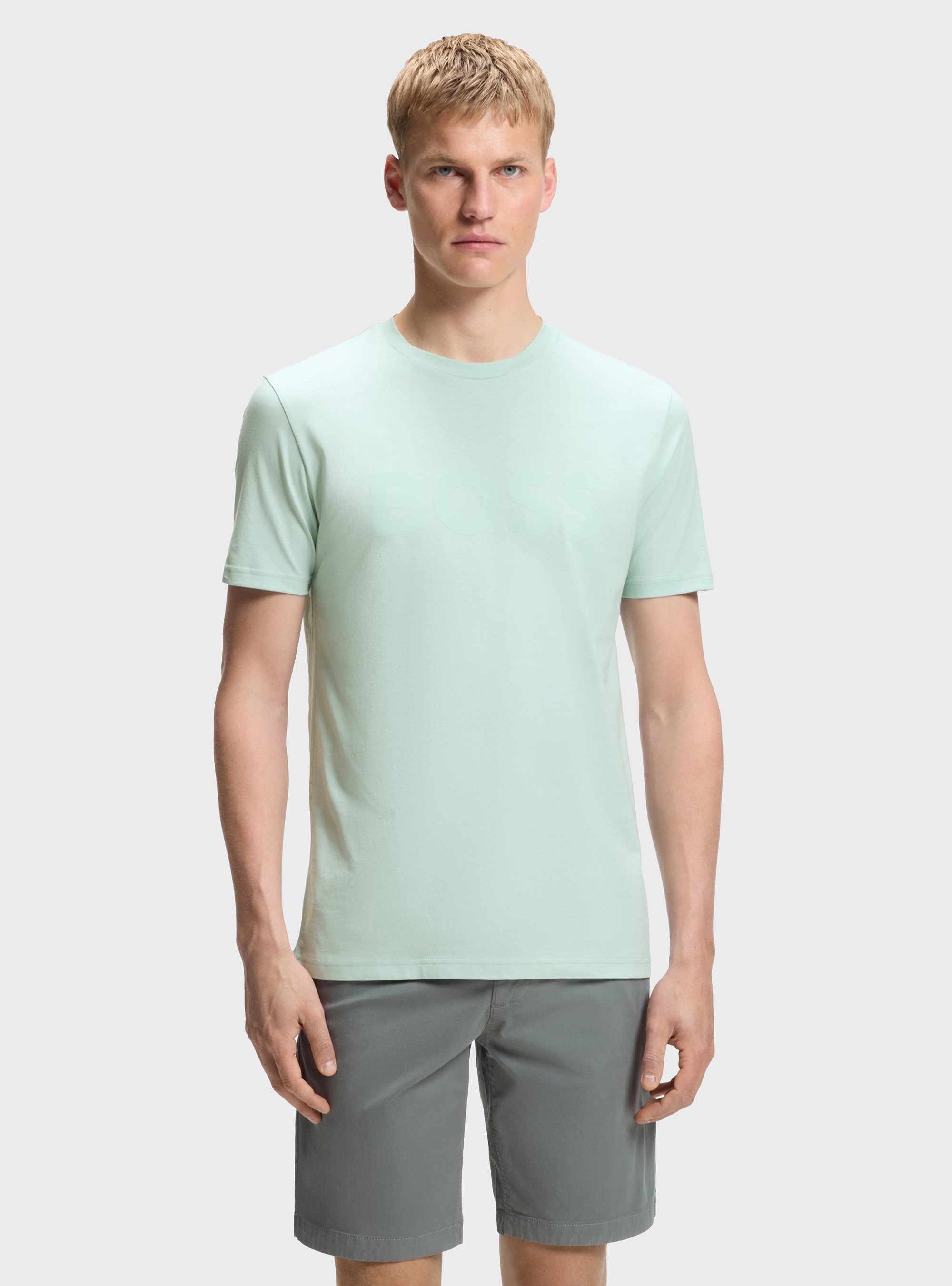 BOSS Cotton-Jersey T-Shirt With Large Logo Print Thinking 1 - Aquamarine