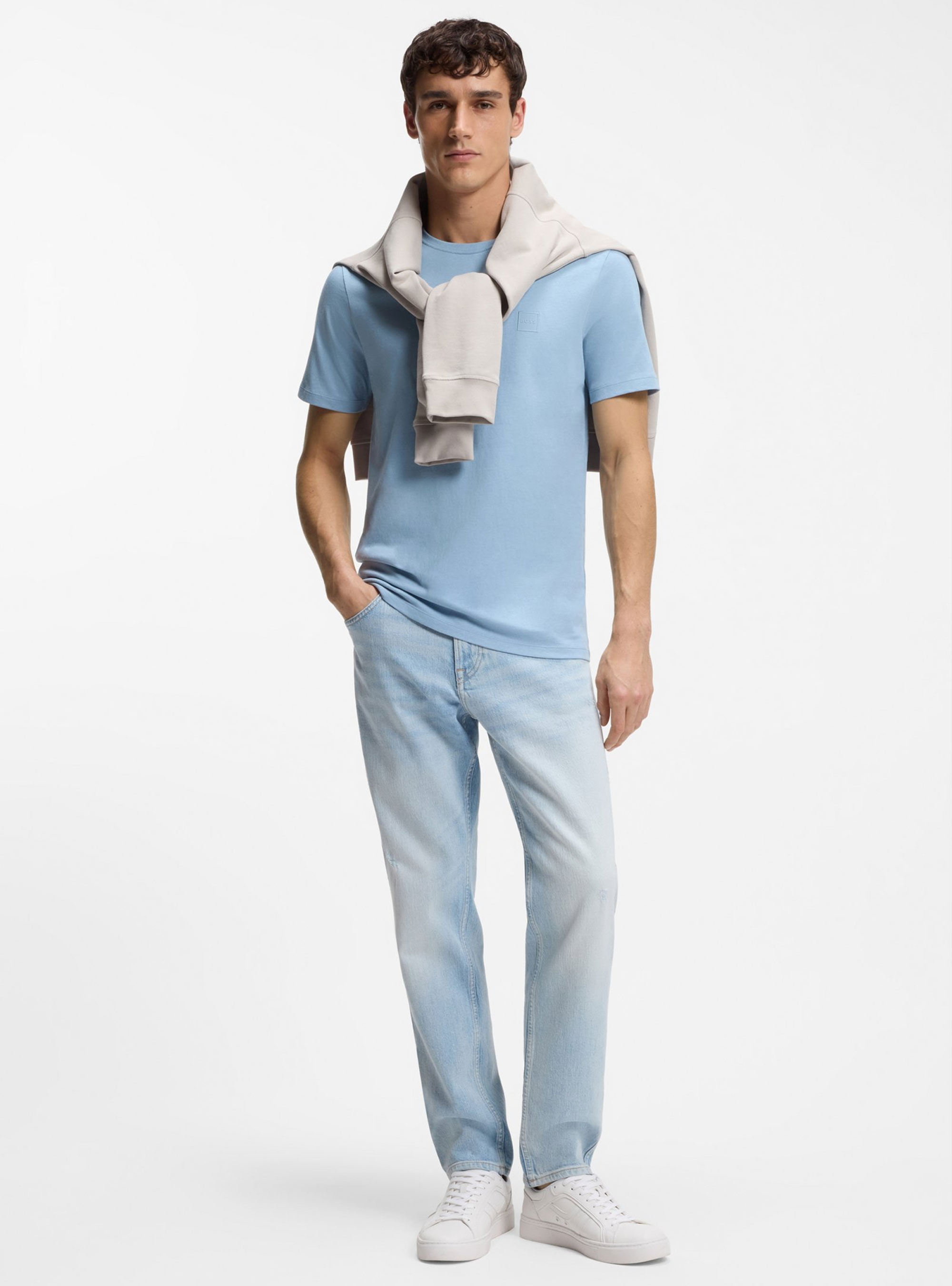 BOSS Cotton-Jersey T-Shirt With Logo Patch Tales - Light Blue