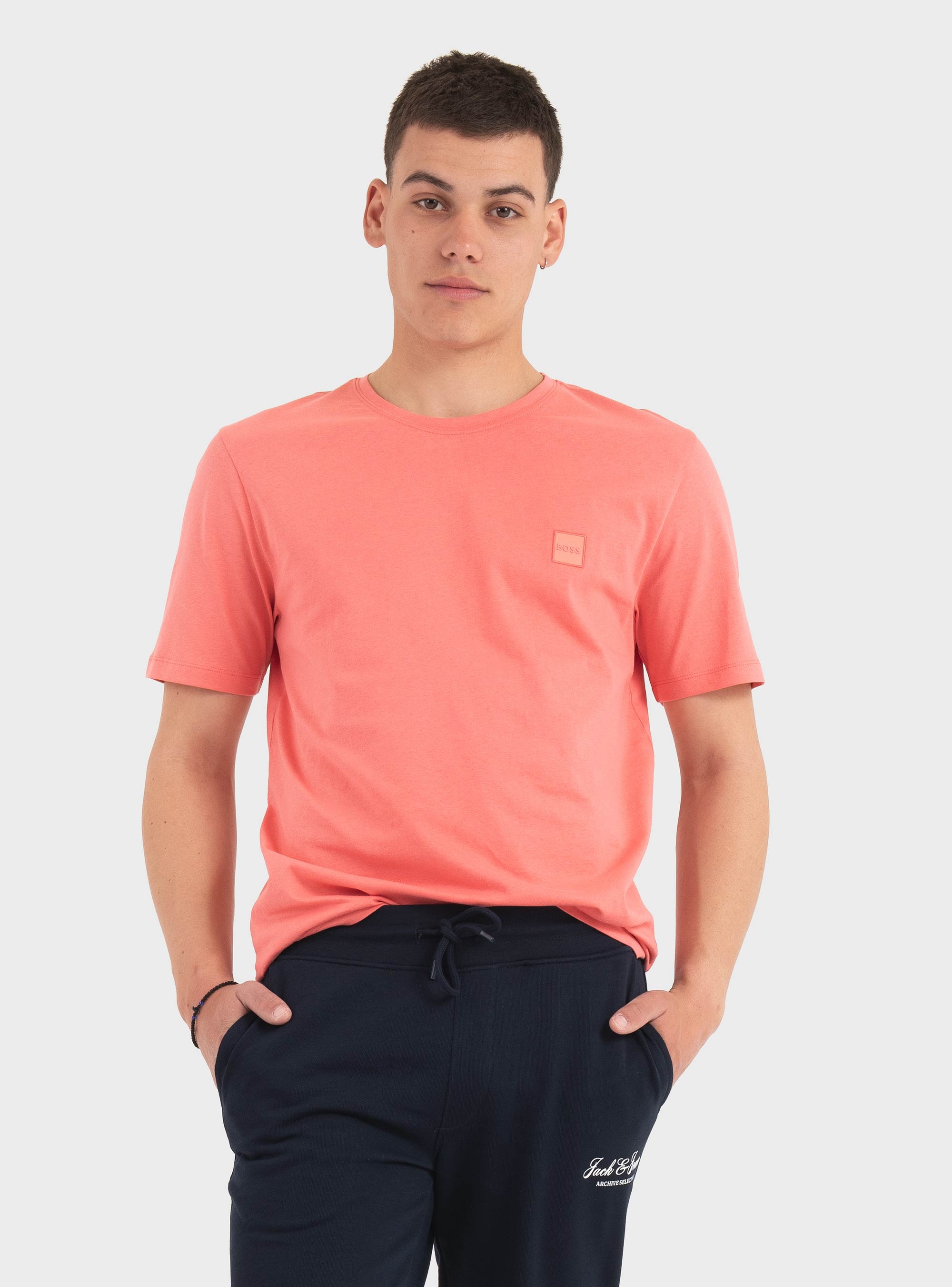 BOSS Cotton-Jersey T-Shirt With Logo Patch Tales - Pale Red