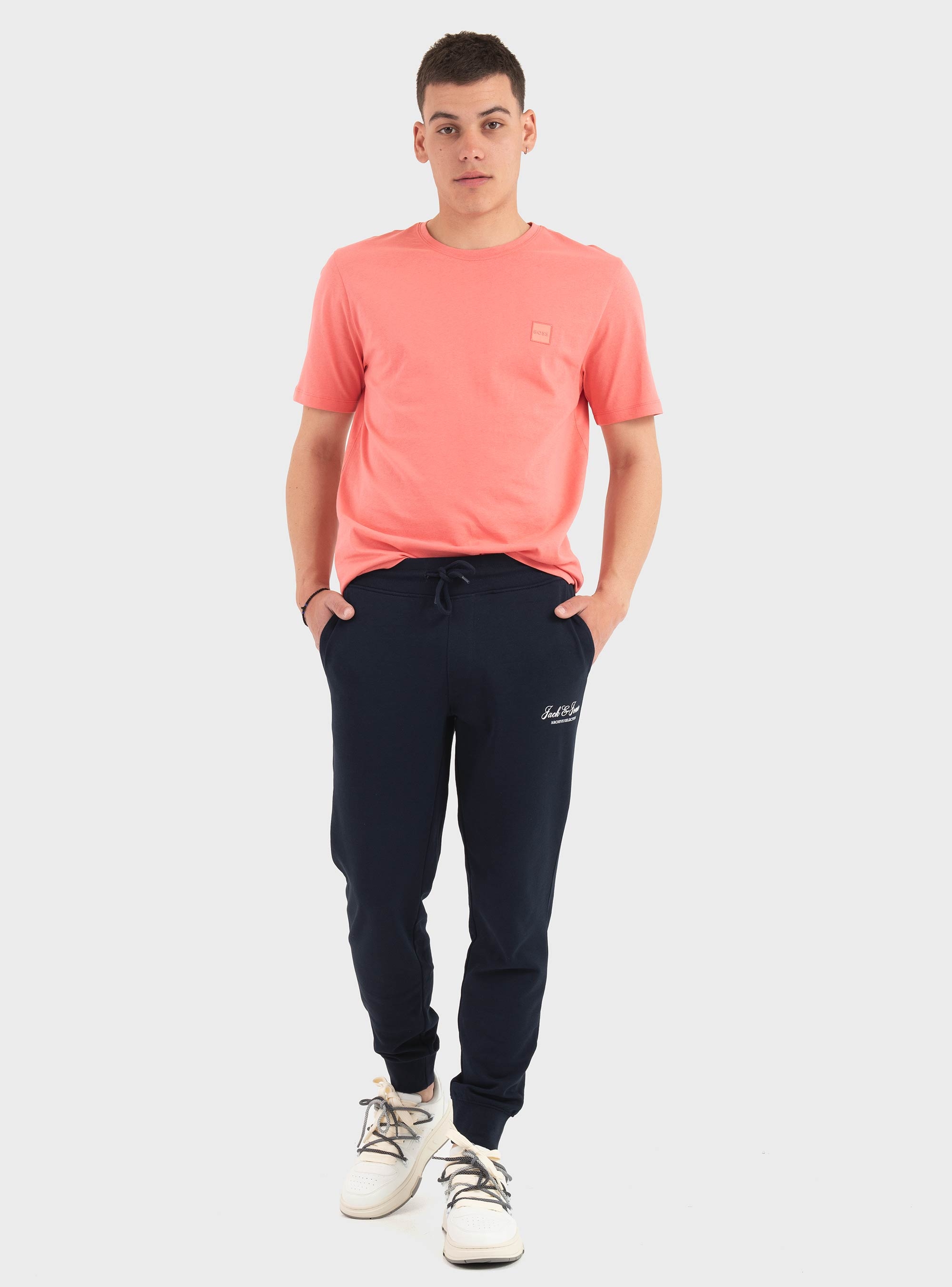 BOSS Cotton-Jersey T-Shirt With Logo Patch Tales - Pale Red