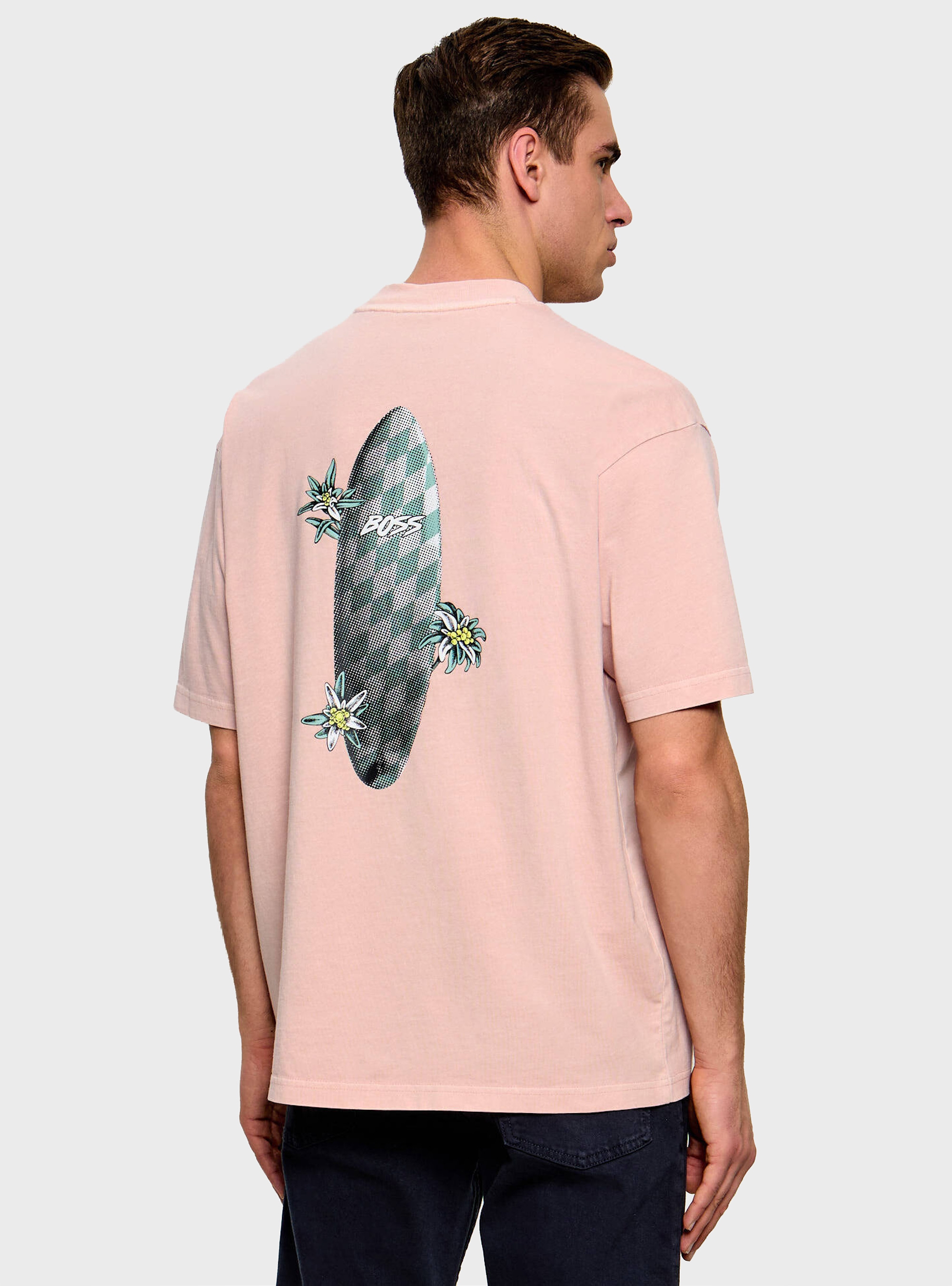 BOSS Cotton-Jersey T-Shirt With Graphic Print  Te_SurfWash - Pink