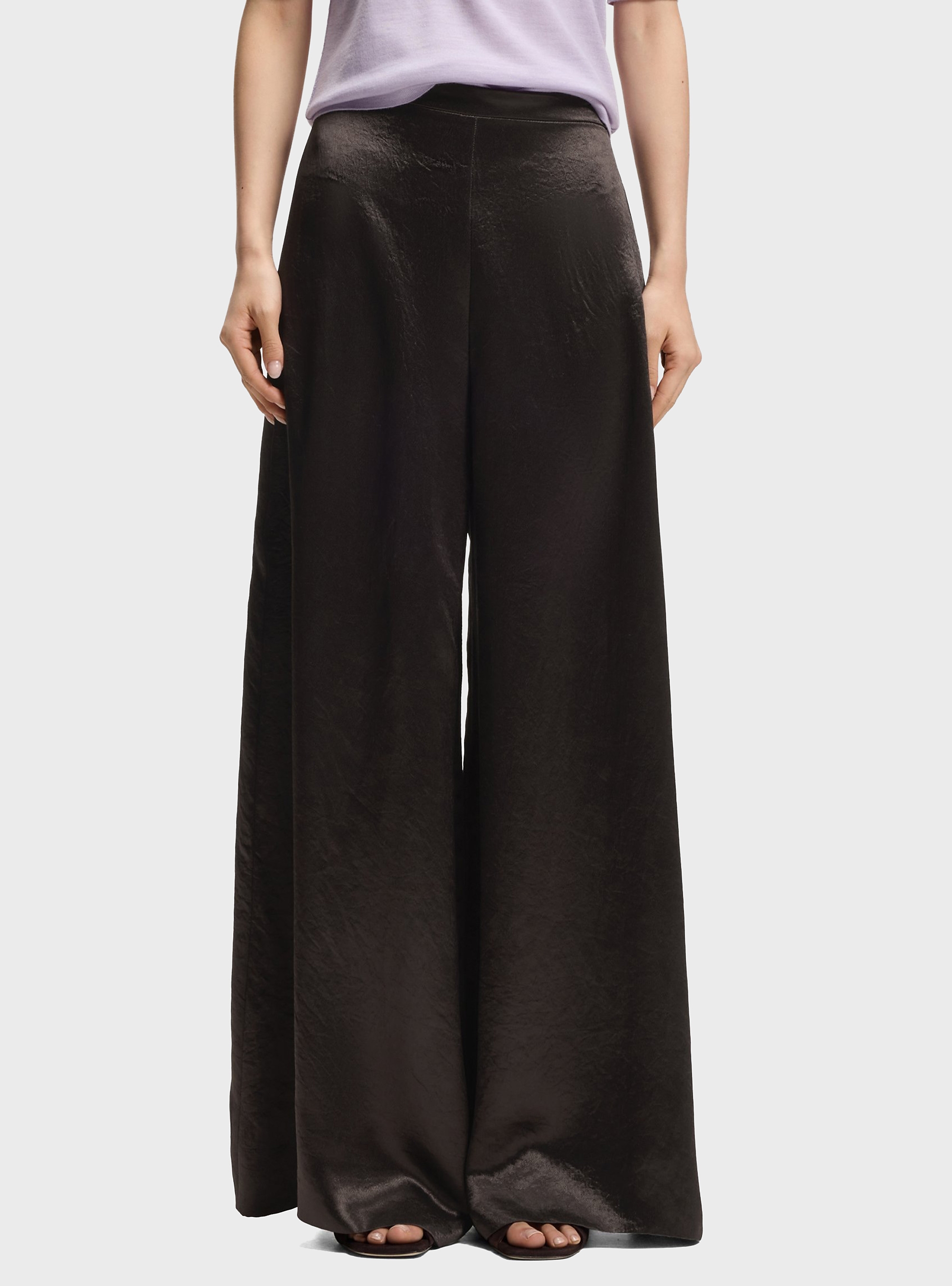 BOSS Relaxed-Fit Trousers In Lustrous Twill Torcain - Dark Brown