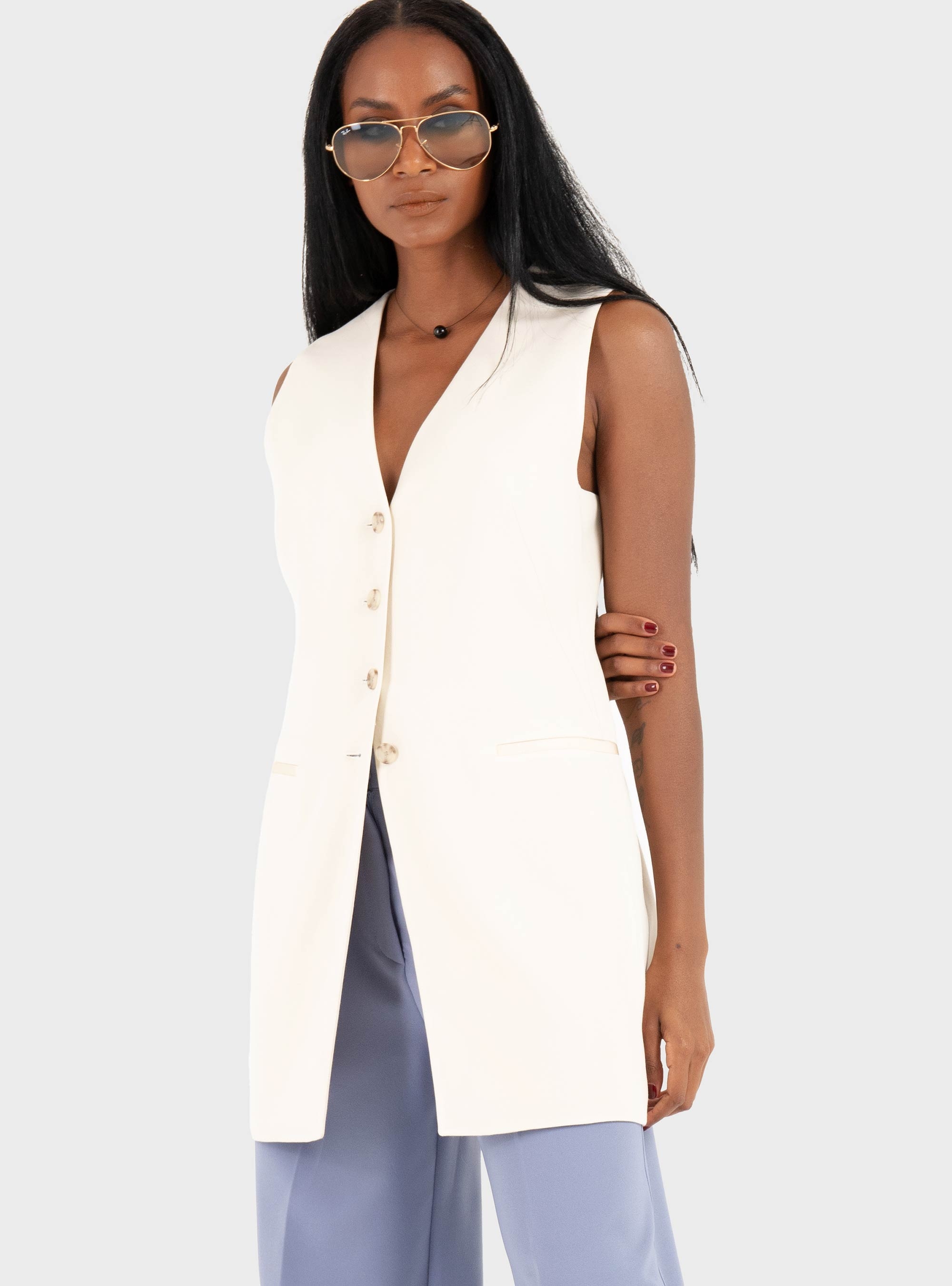 BOSS Slim-Fit Blazer With Sleeveless Styling Julinial - Ecru