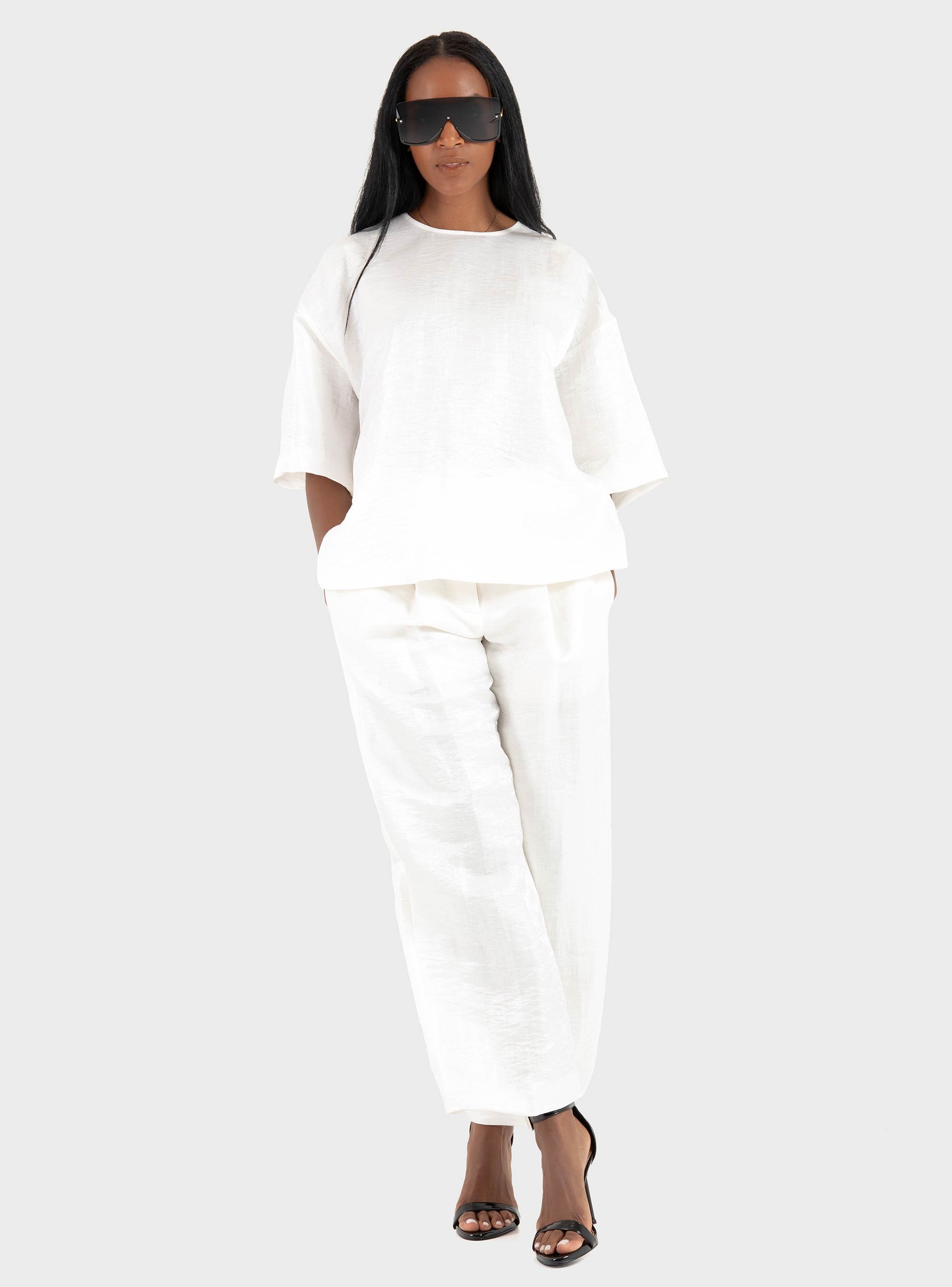 BOSS Relaxed-Fit Top In A Linen Blend Bacres - White