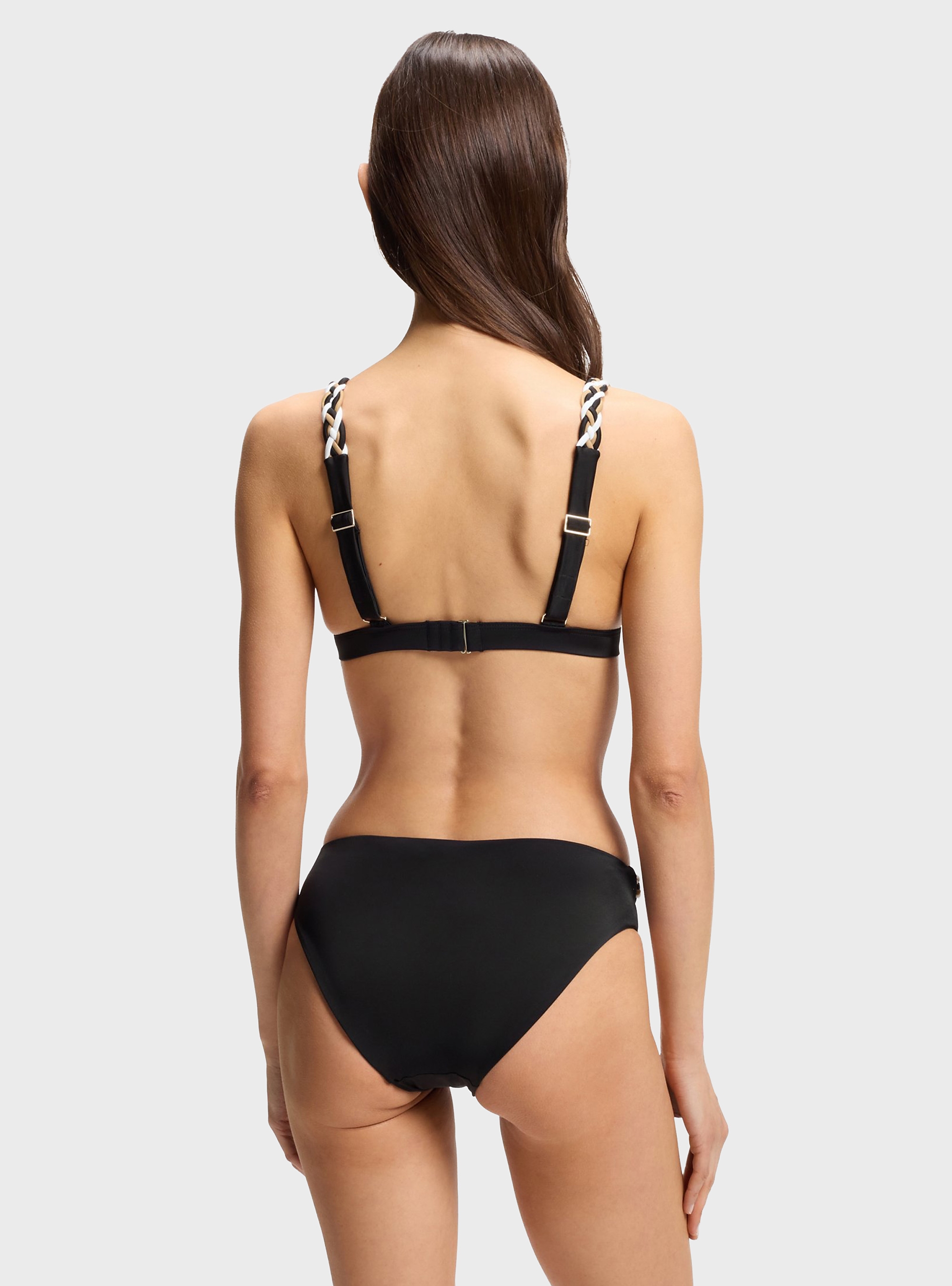 BOSS Bikini Top With Braided Signature-Stripe Straps  TRIANGLE_BOSS BRAID - Black