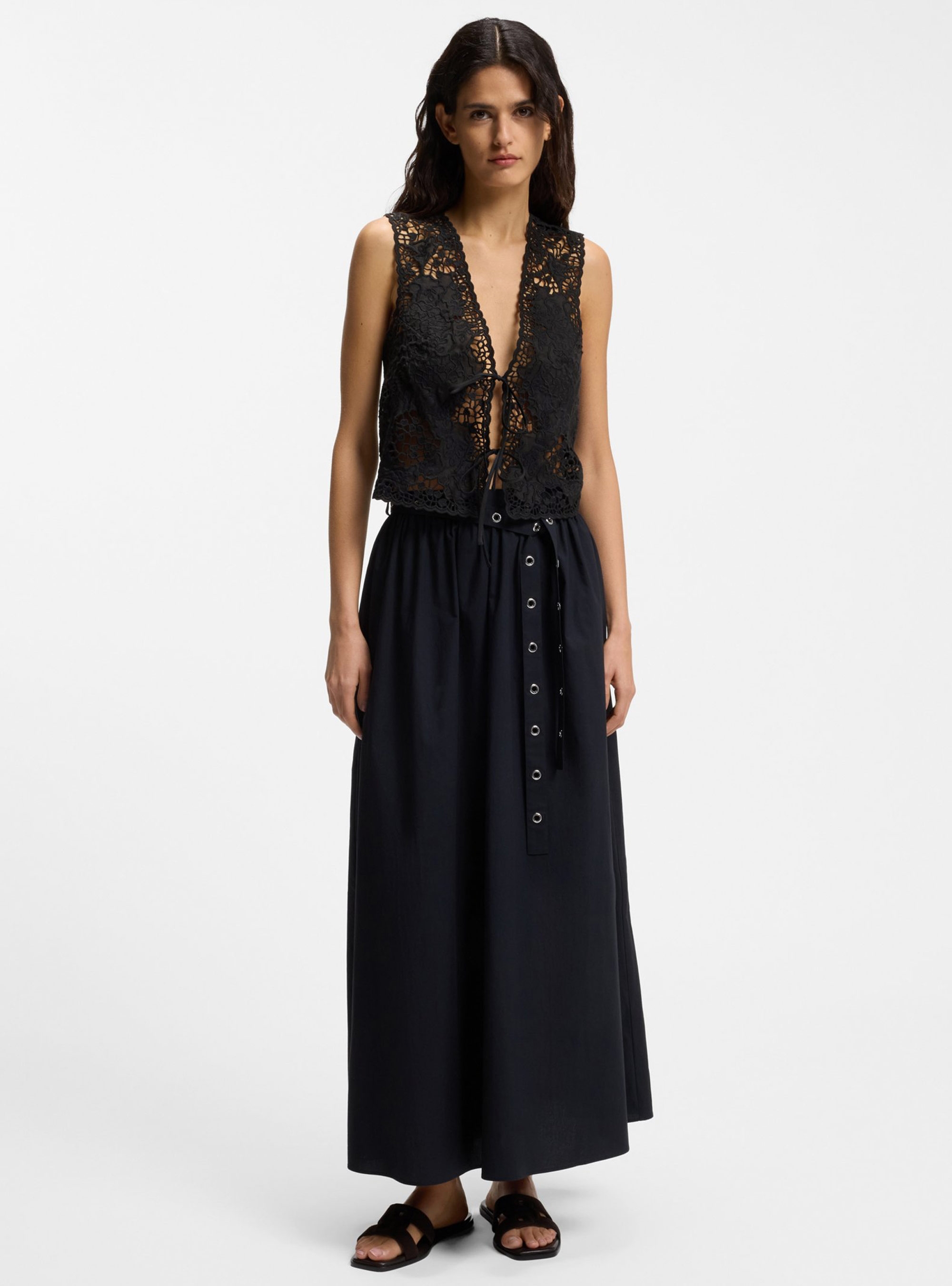 BOSS Embroidered Waistcoat With Tie Closure  C_Irika - Black