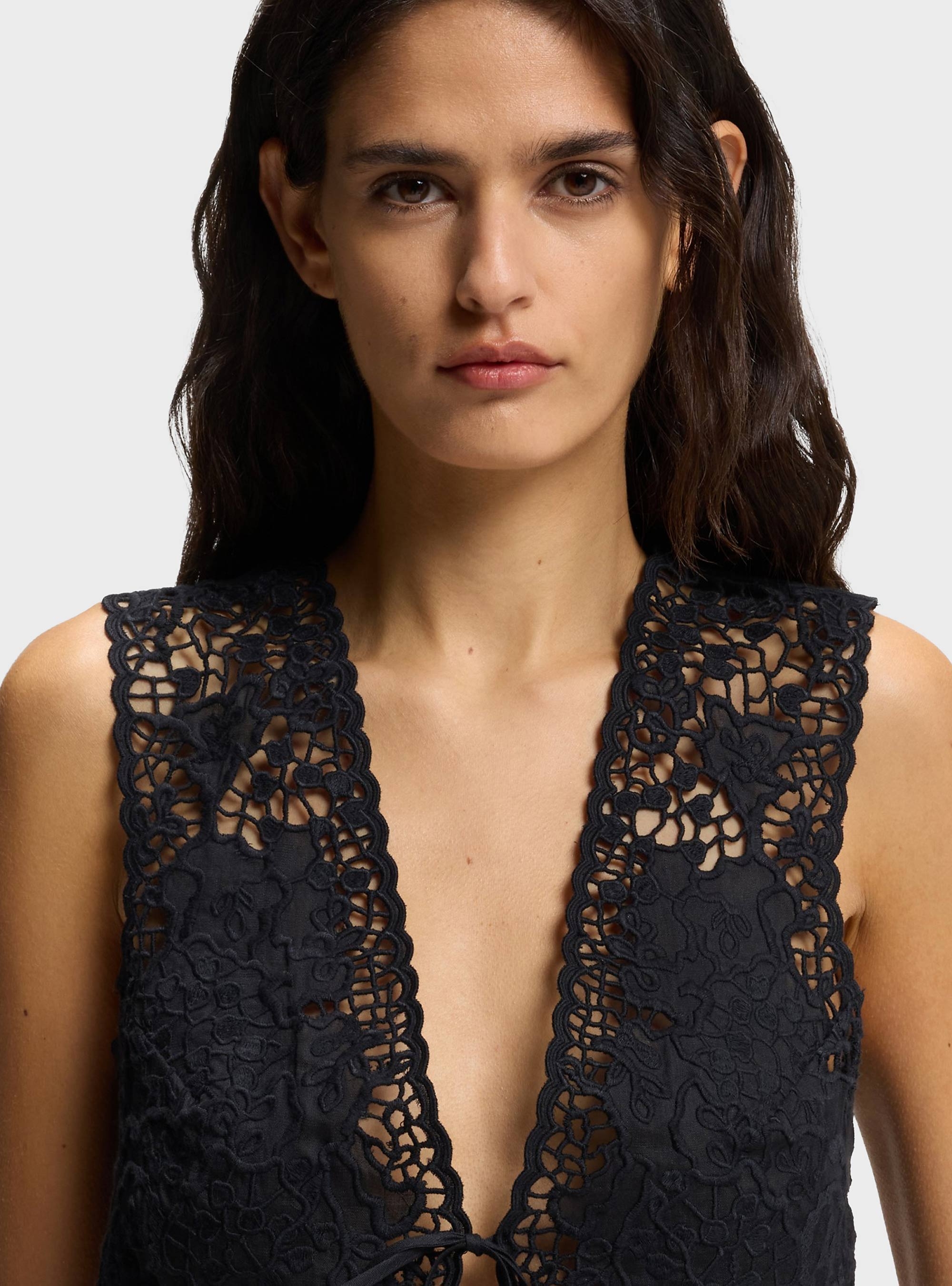 BOSS Embroidered Waistcoat With Tie Closure  C_Irika - Black