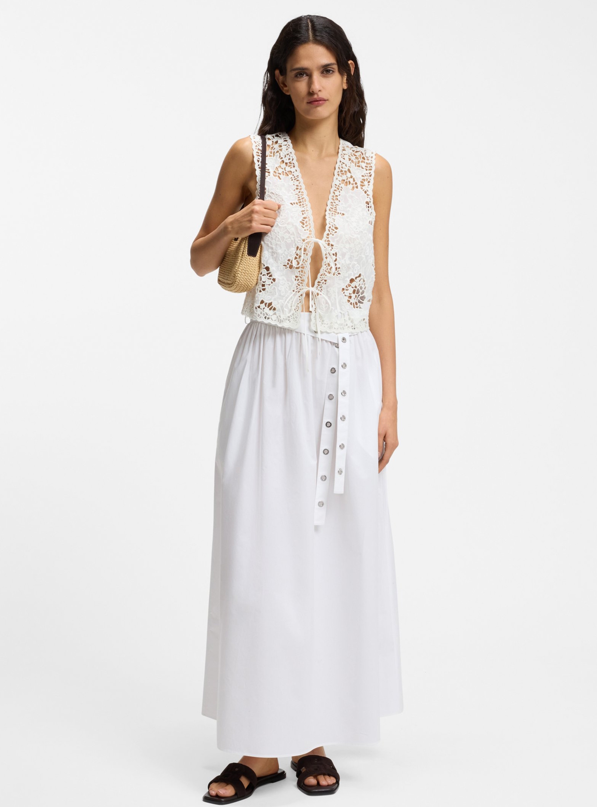 BOSS Embroidered Waistcoat With Tie Closure  C_Irika - Off White