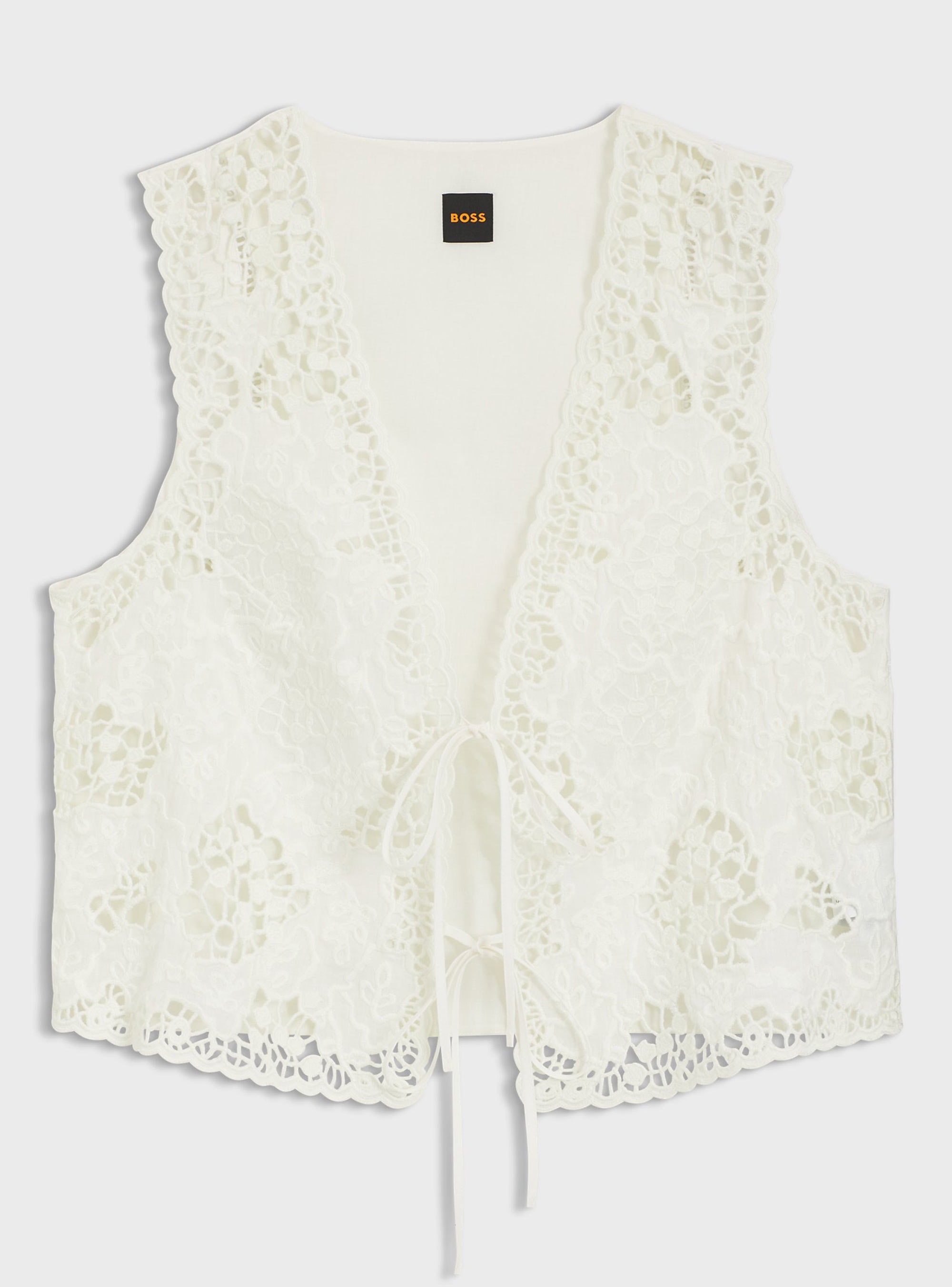 BOSS Embroidered Waistcoat With Tie Closure  C_Irika - Off White