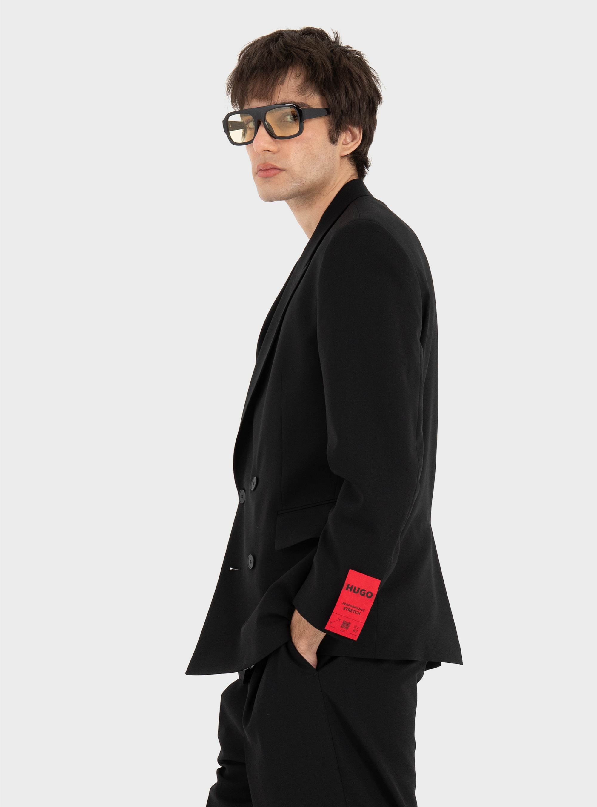 HUGO Double-Breasted Blazer In Wool-Blend Twill  Ulik262X - Black